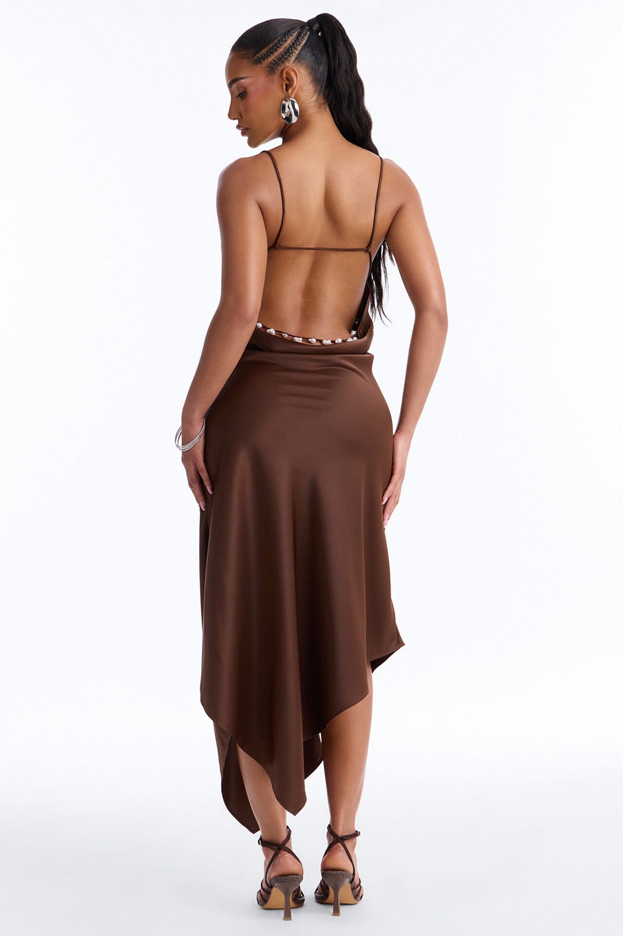 Gia Satin Midi Dress - Chocolate