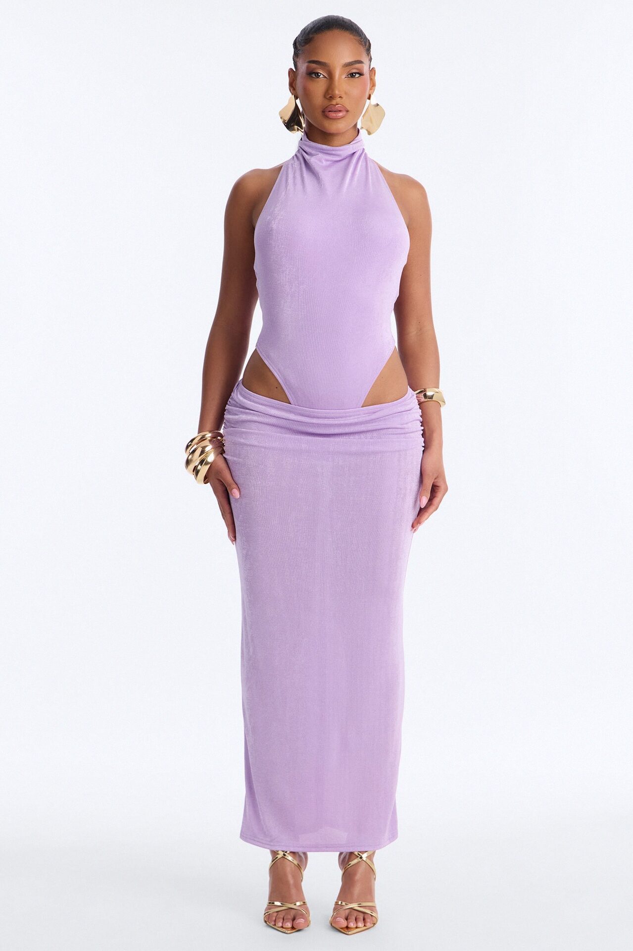 Cosmic Slinky Midi Dress - Purple