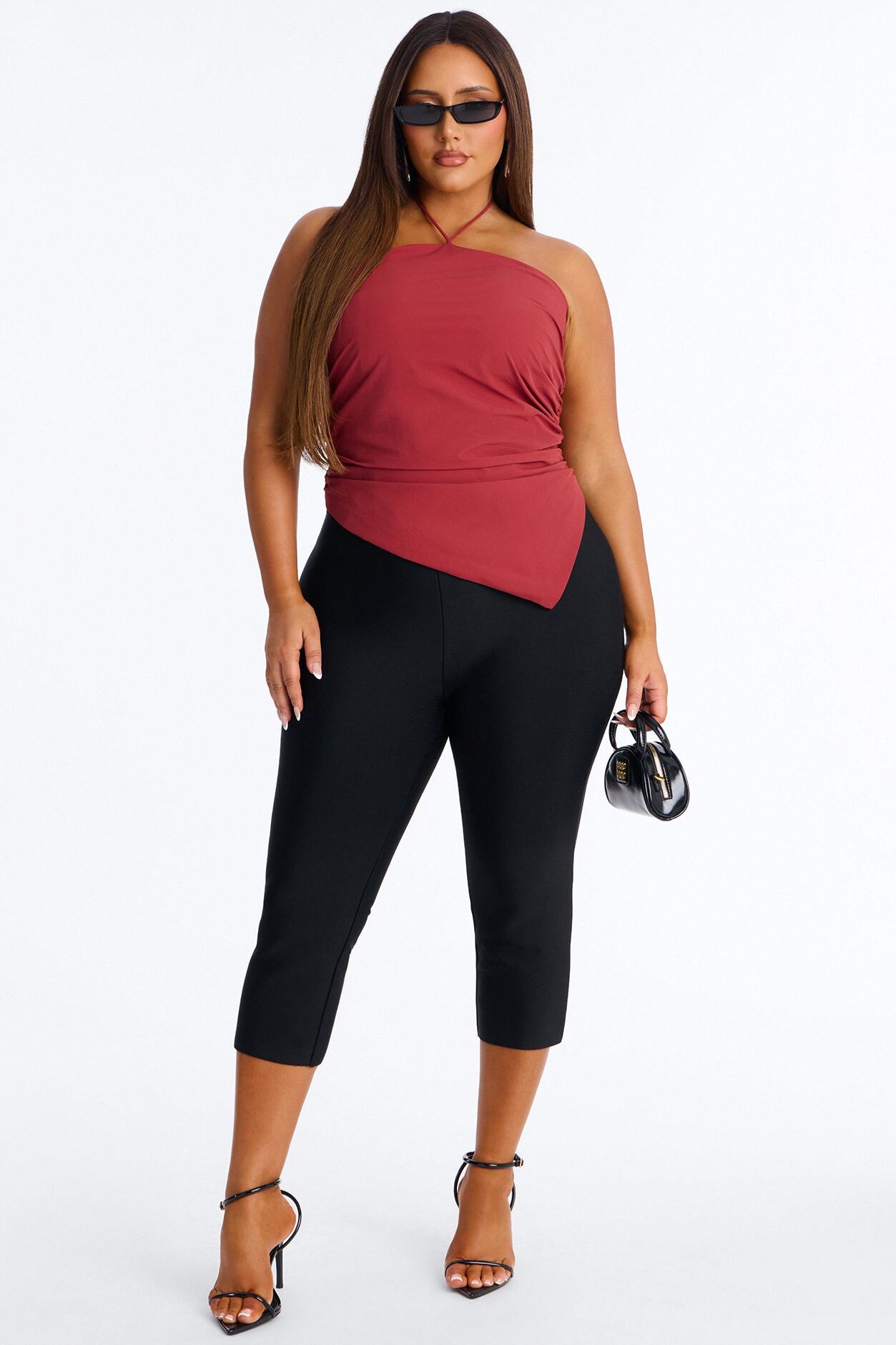 Cute Enough Asymmetrical Nylon Halter Top - Red