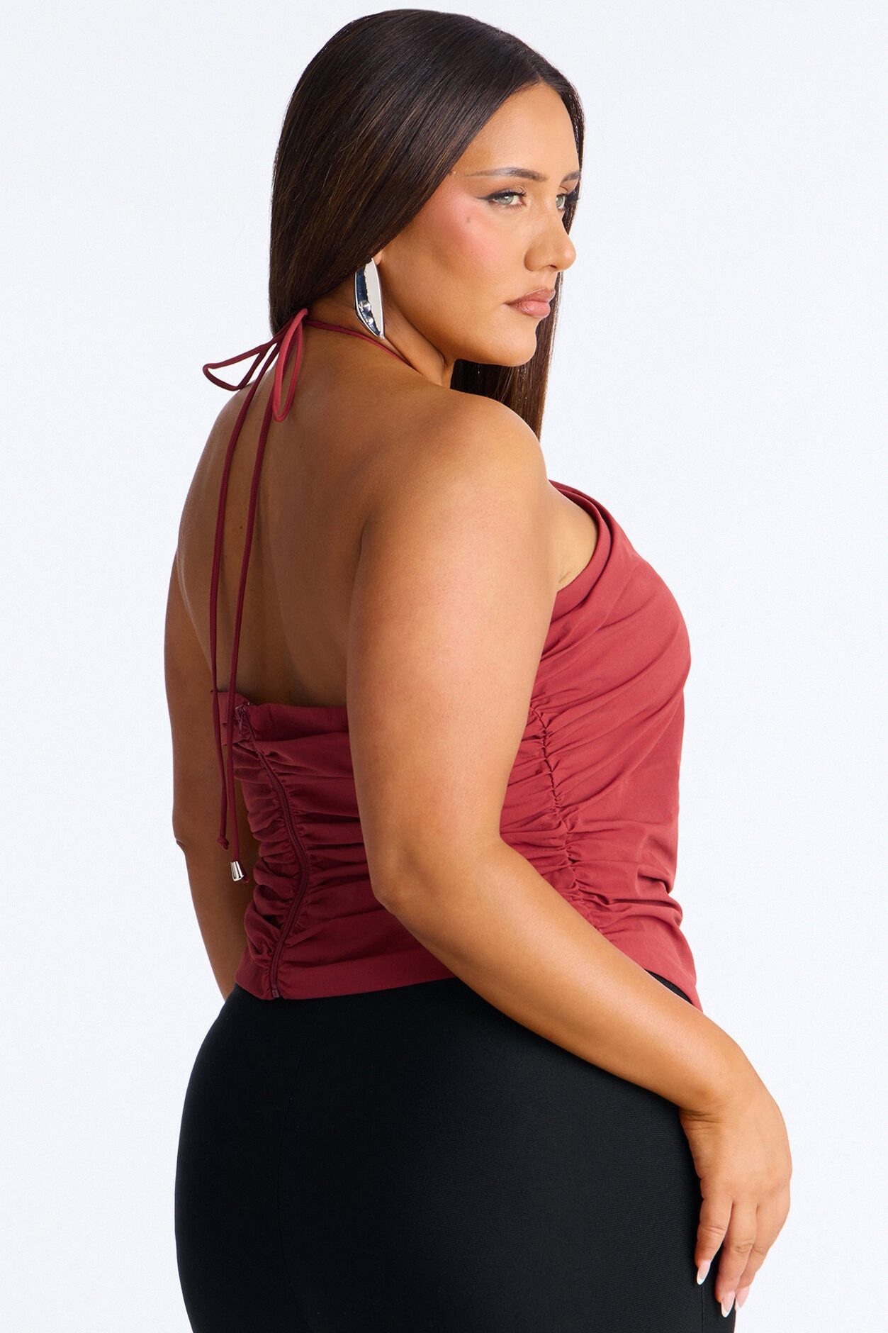 Cute Enough Asymmetrical Nylon Halter Top - Red