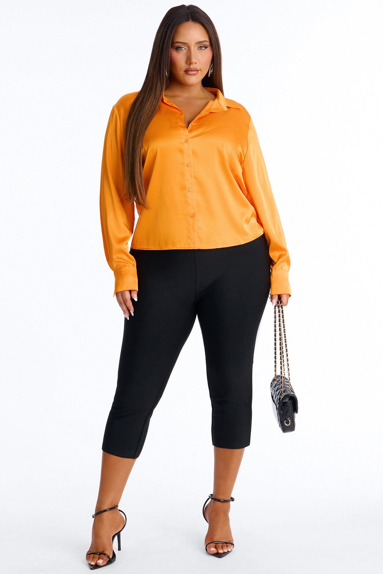 Feelin' Popular Satin Shirt - Tangerine