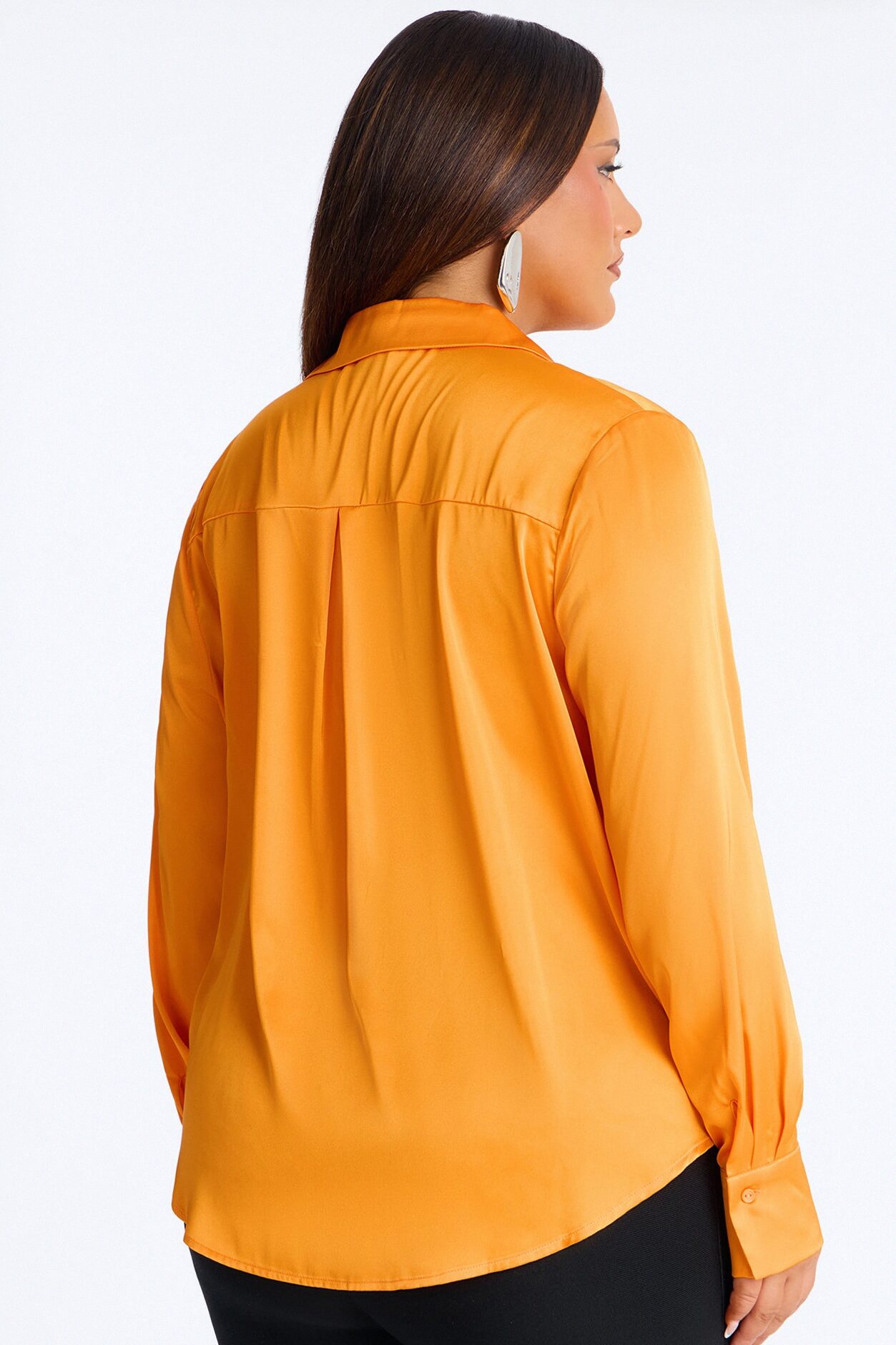 Feelin' Popular Satin Shirt - Tangerine