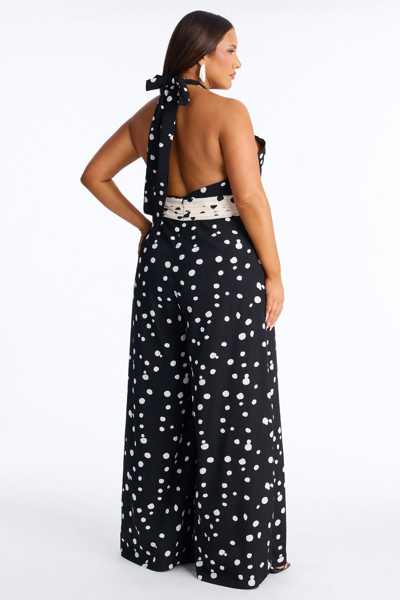 Casey Polka Dot Halter Wide Leg Jumpsuit - Black/combo