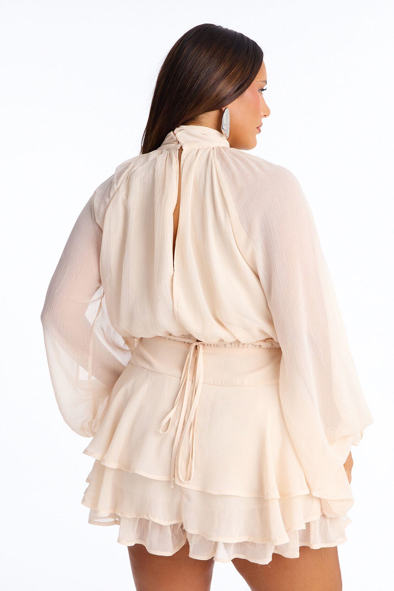 Genevieve Chiffon Ruffle Romper - Peach