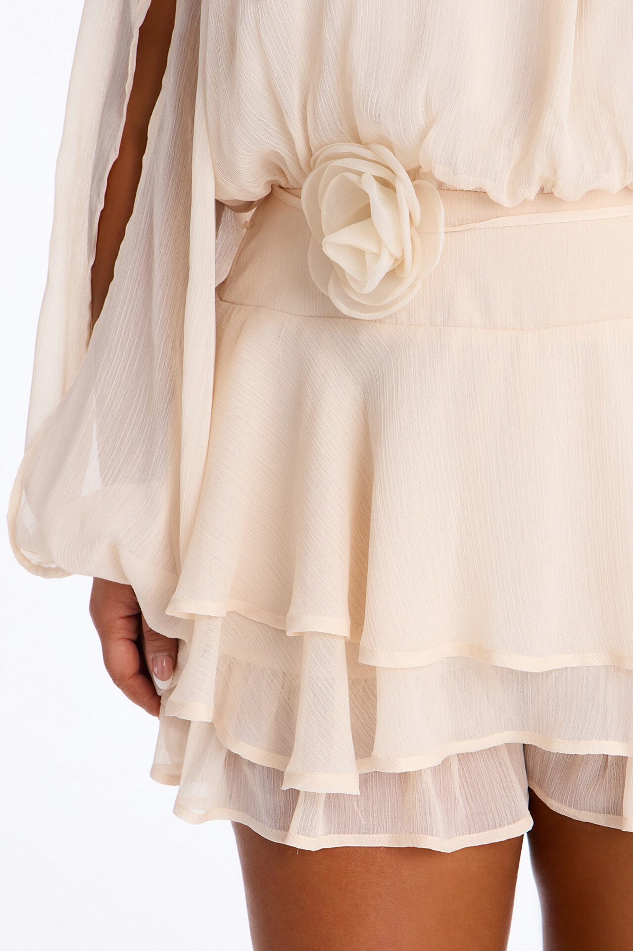 Genevieve Chiffon Ruffle Romper - Peach