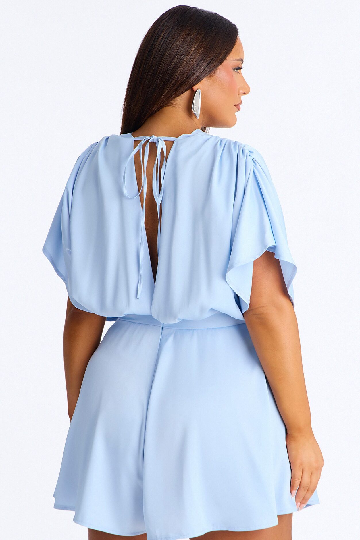 Mekenzy Satin Plunge Romper - Dusty Blue