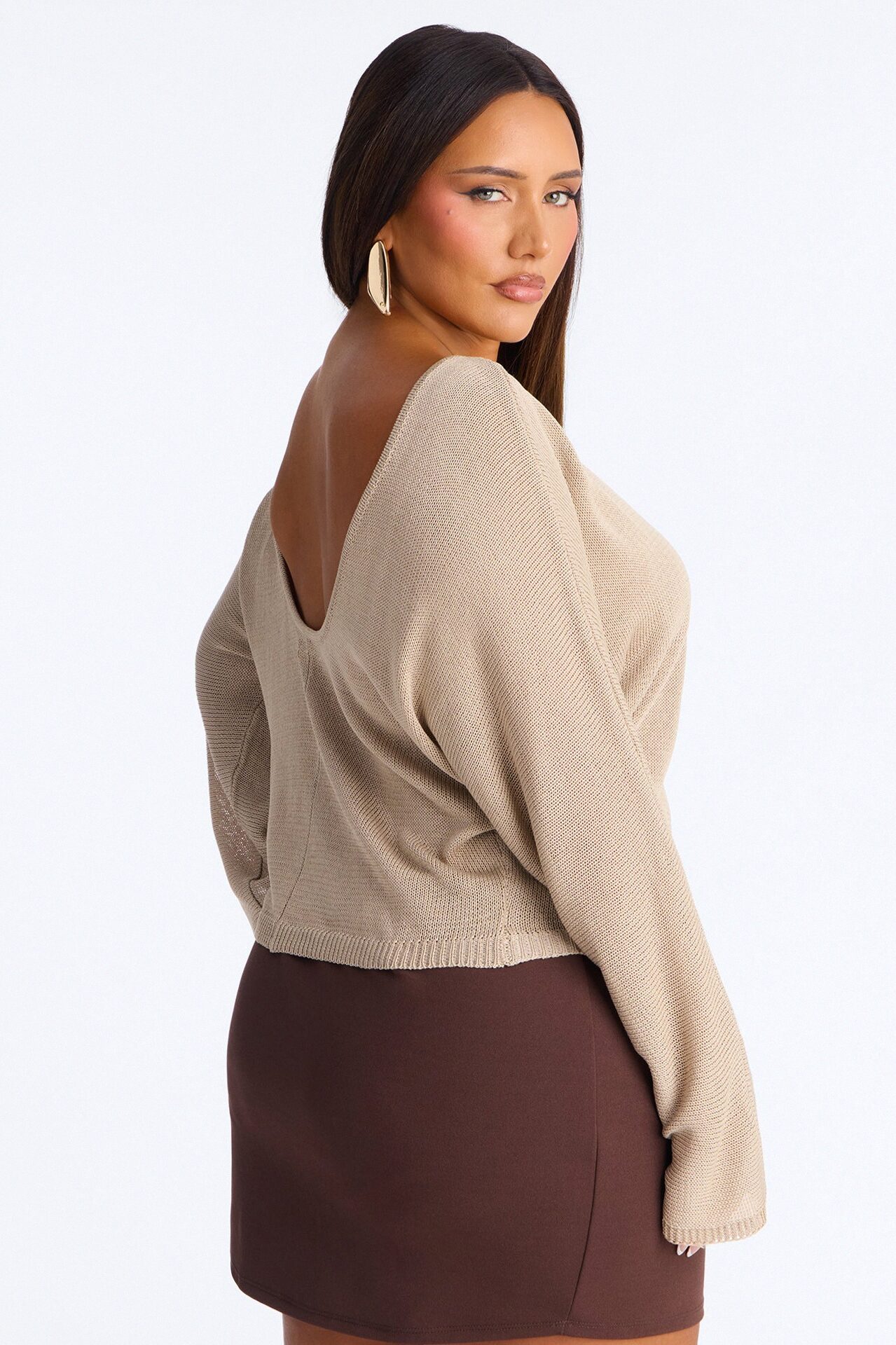 Island Girl Backless Sweater Top - Taupe