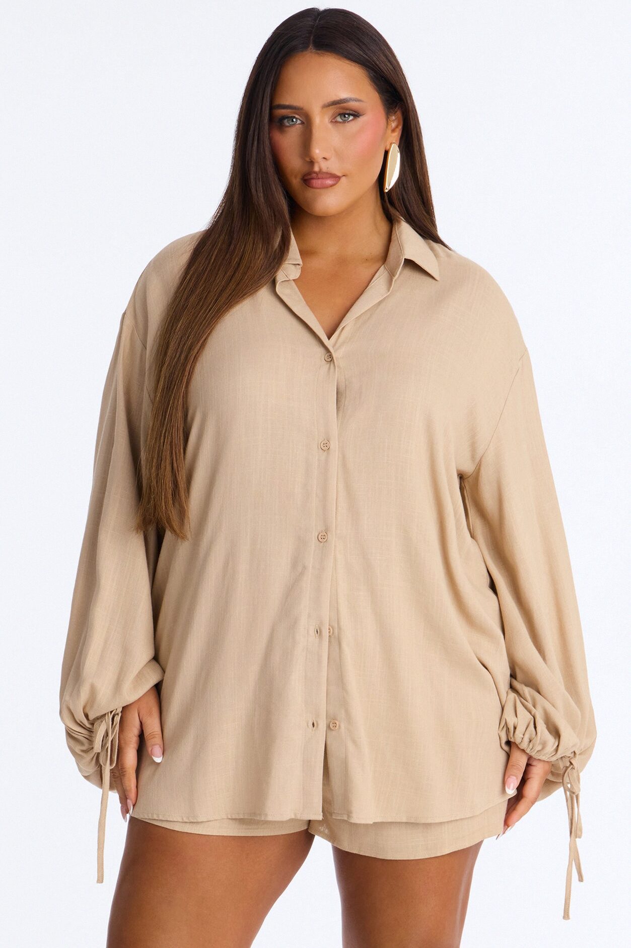 Corinne Linen Short Set - Taupe