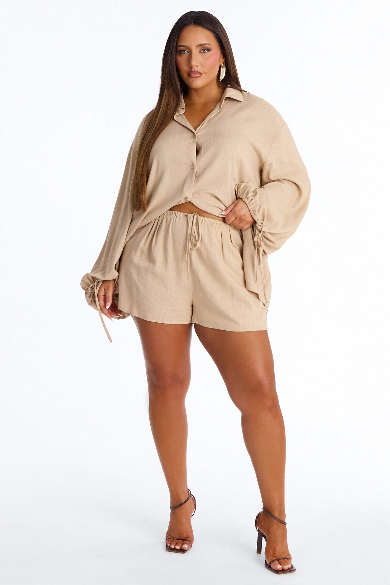 Corinne Linen Short Set - Taupe