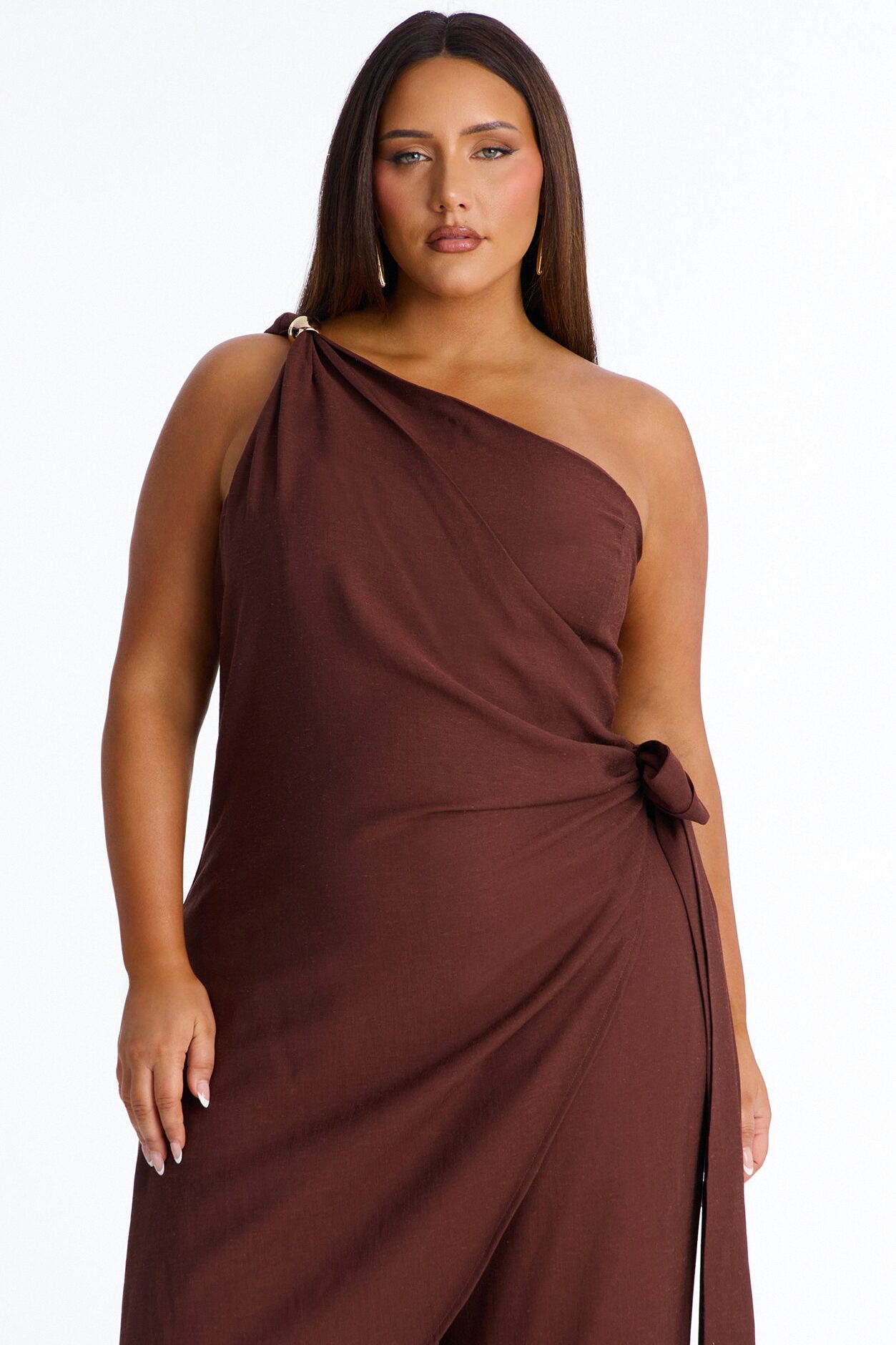 Zena Off Shoulder Draped Jumpsuit - Chocolate
