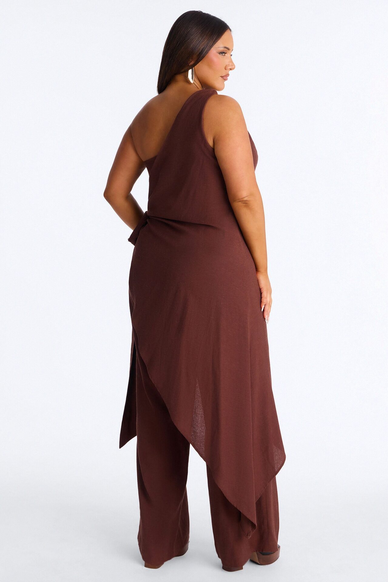 Zena Off Shoulder Draped Jumpsuit - Chocolate