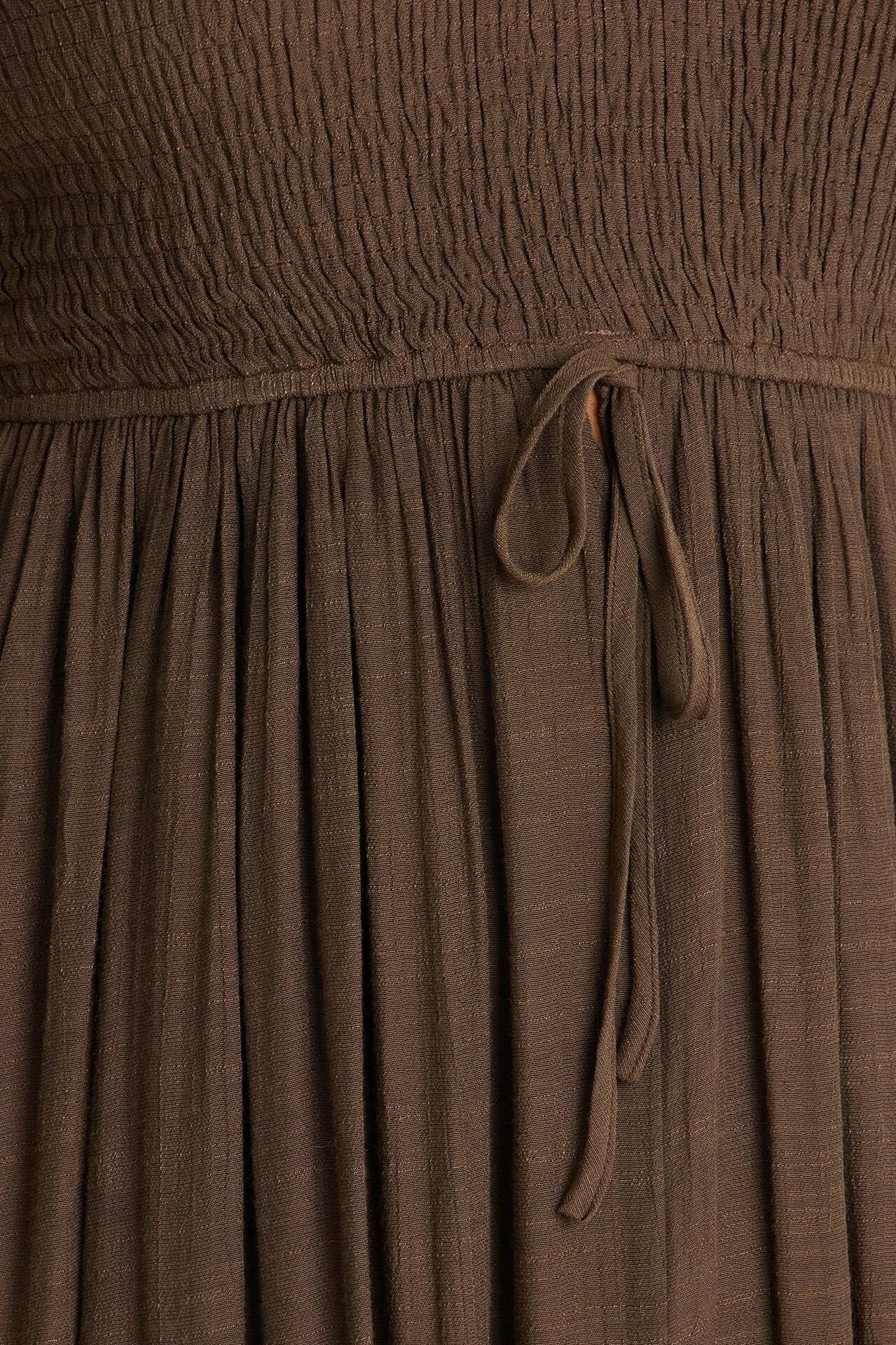 Freya Smocked Linen Maxi Dress - Chocolate