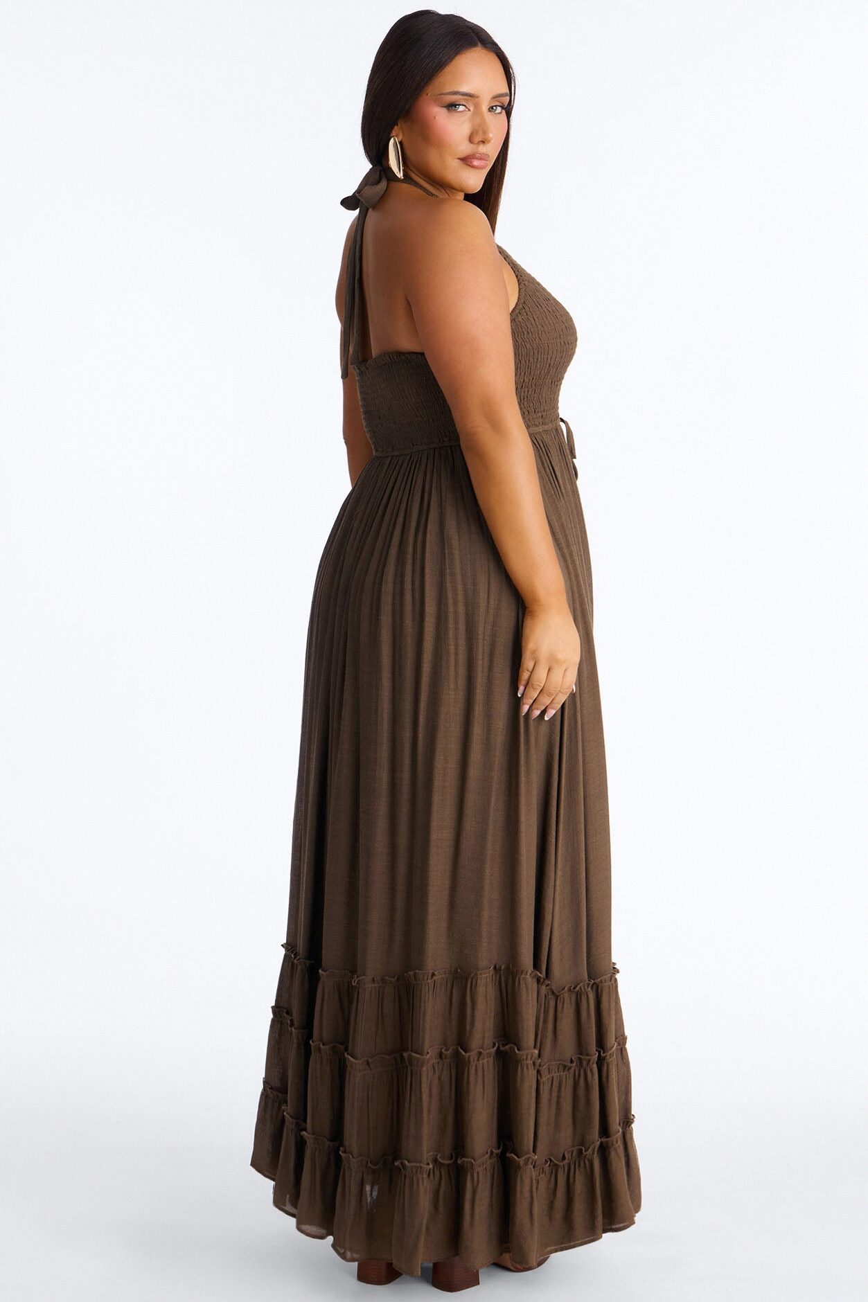 Freya Smocked Linen Maxi Dress - Chocolate