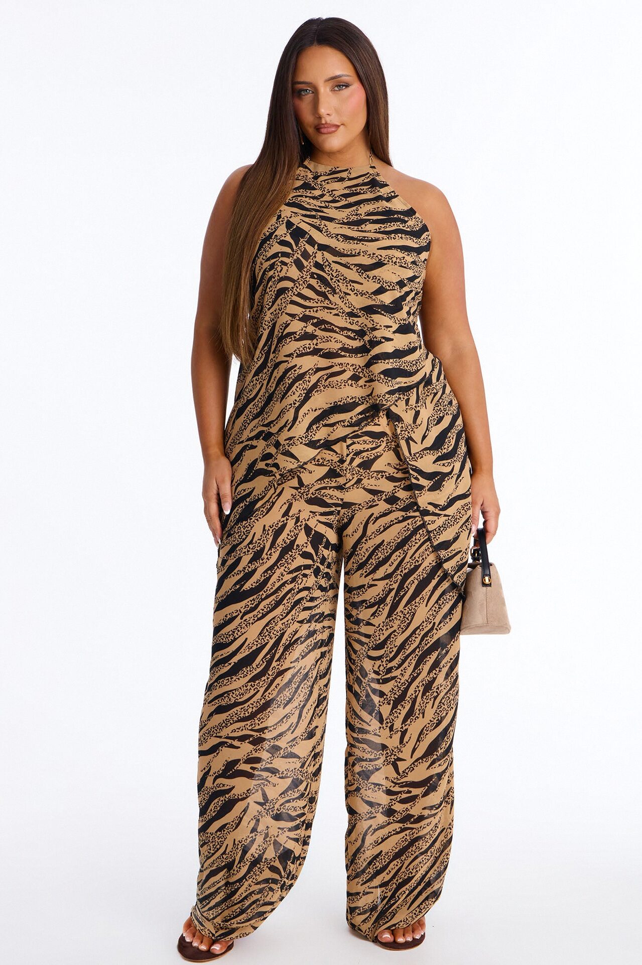 Zaya Halter Chiffon Pant Set - Black/combo