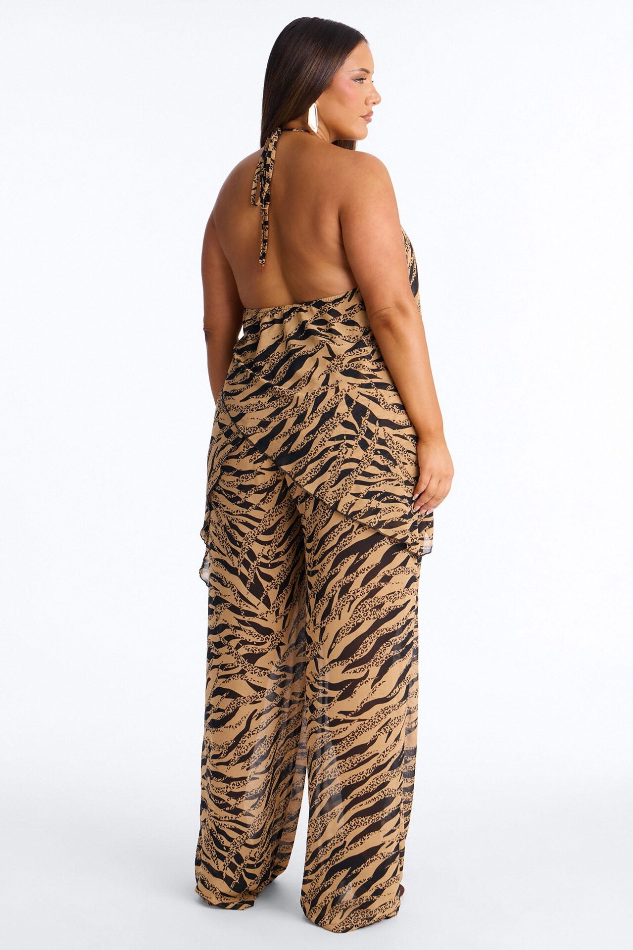 Zaya Halter Chiffon Pant Set - Black/combo