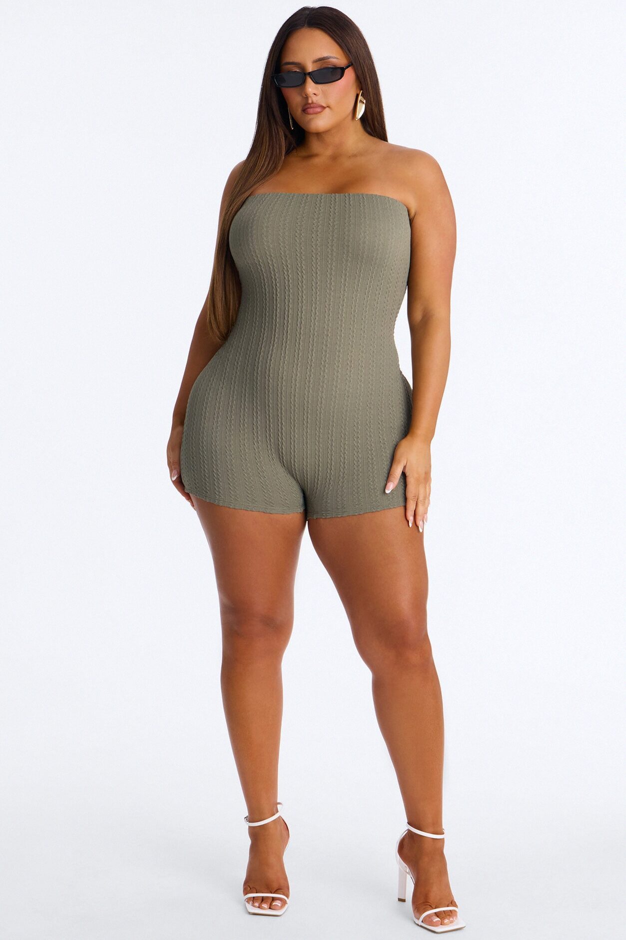 Marissa Cable Knit Micro Romper - Olive