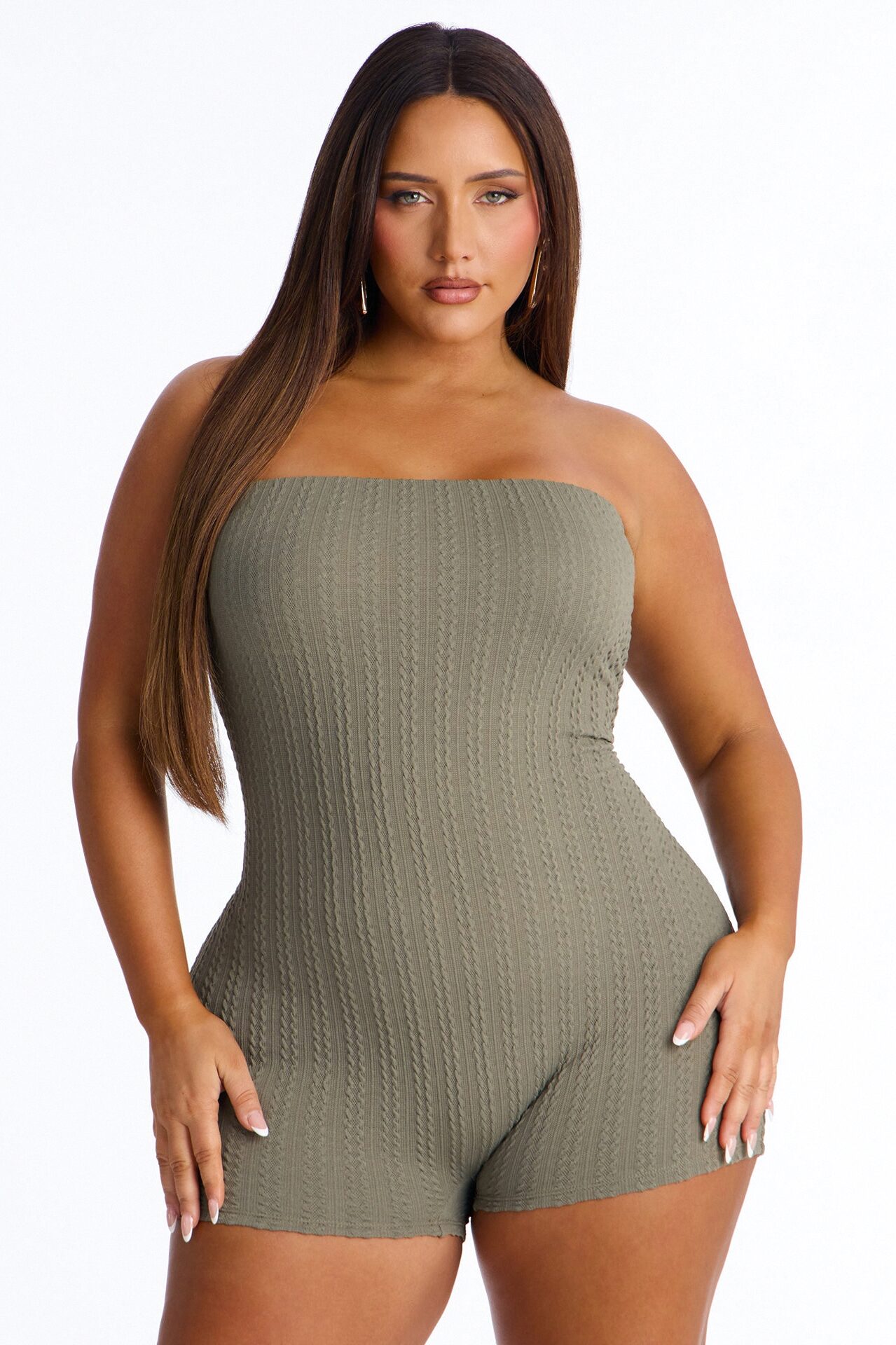 Marissa Cable Knit Micro Romper - Olive