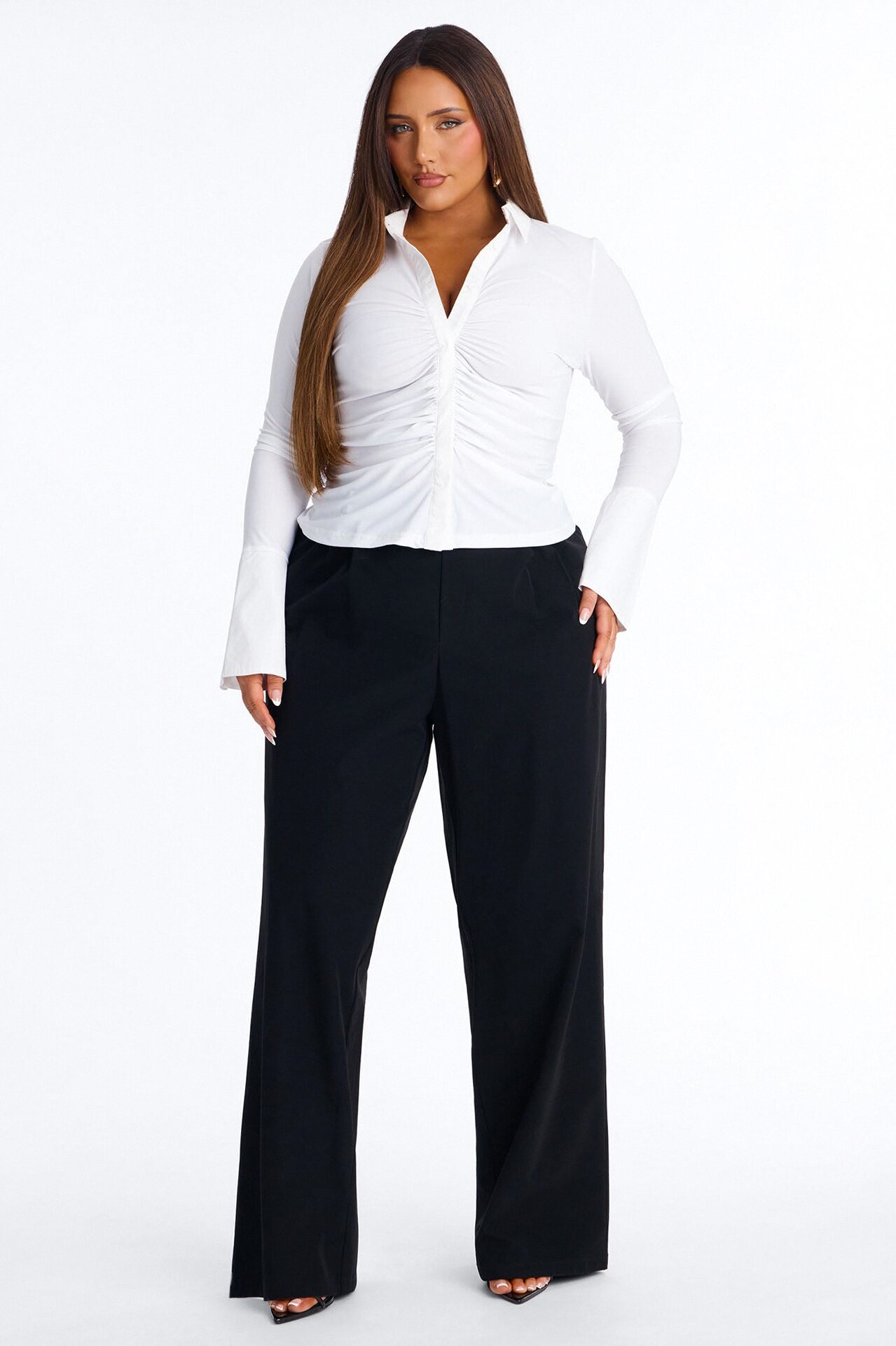 Sue Long Sleeve Button Up Shirt - White