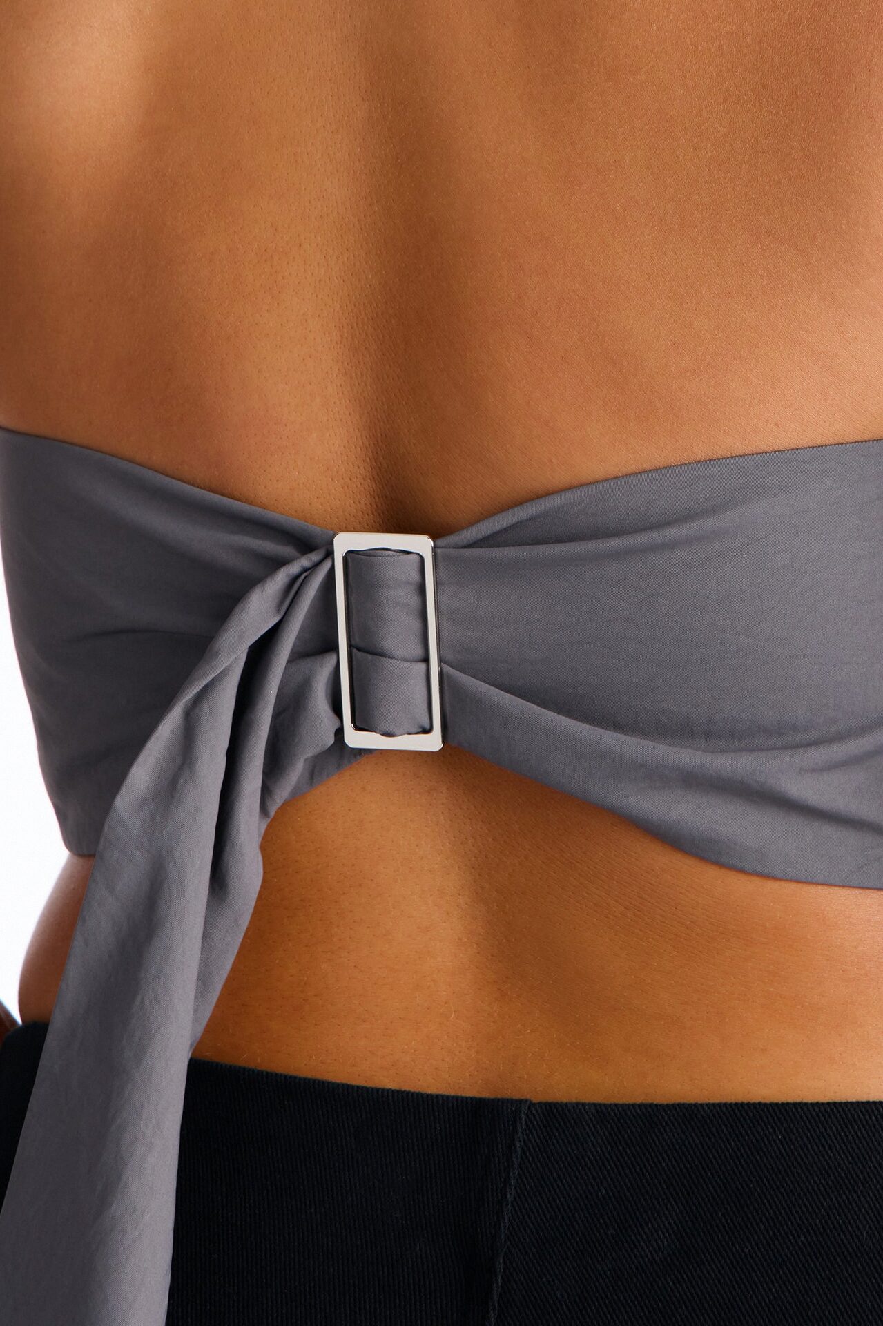 Modern Girl Belted Nylon Halter Top - Grey