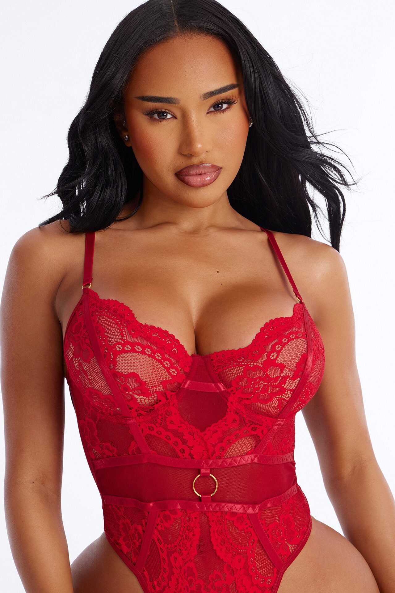 Keep Me Close Lace Boning Underwire Teddy - Burgundy