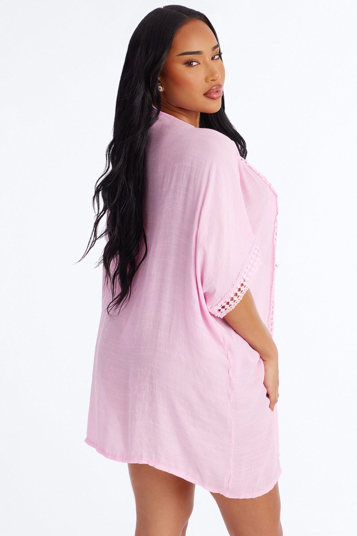 Off Duty Linen Swim Cover Up Shirt - Pink