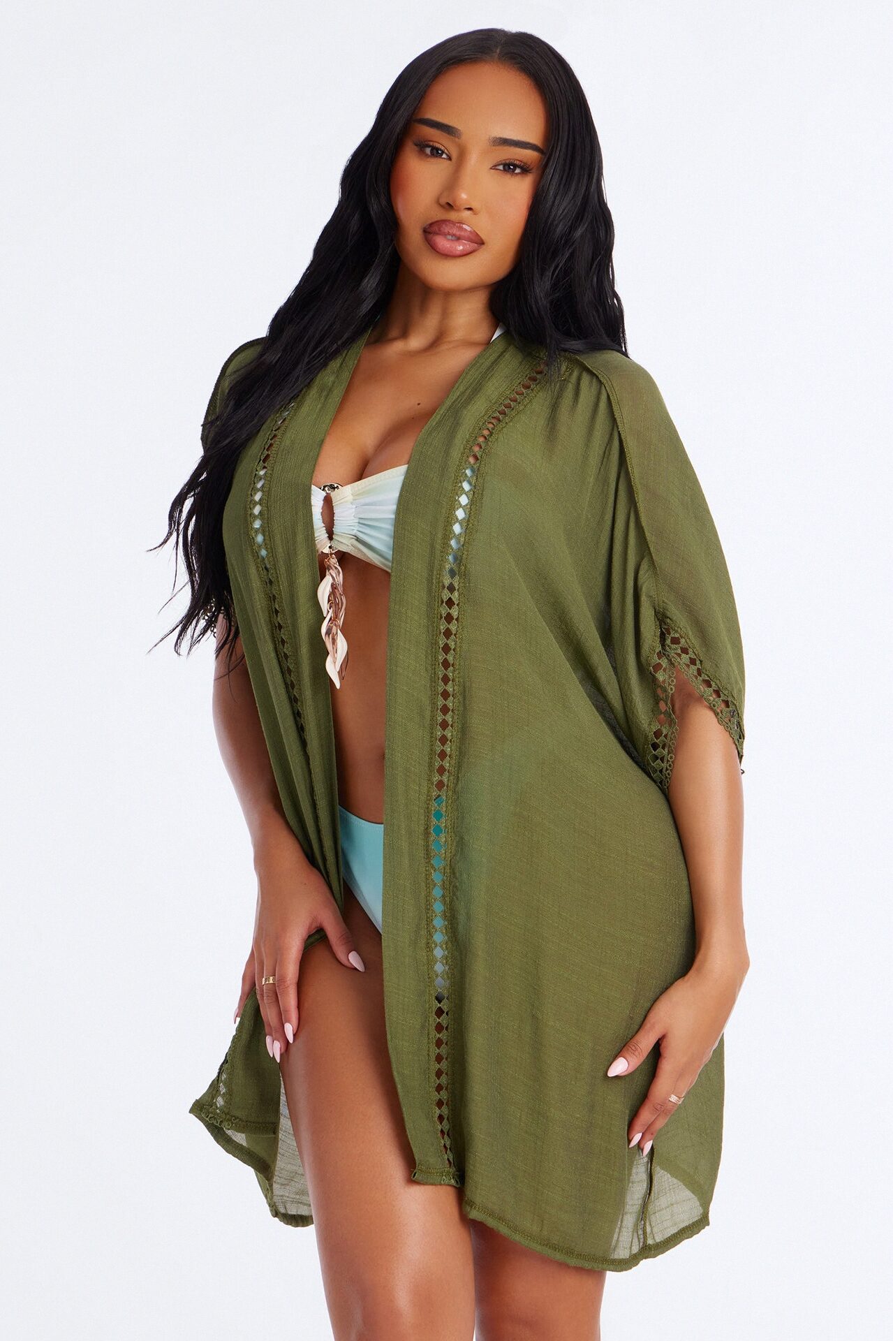 Off Duty Linen Swim Cover Up Shirt - Olive