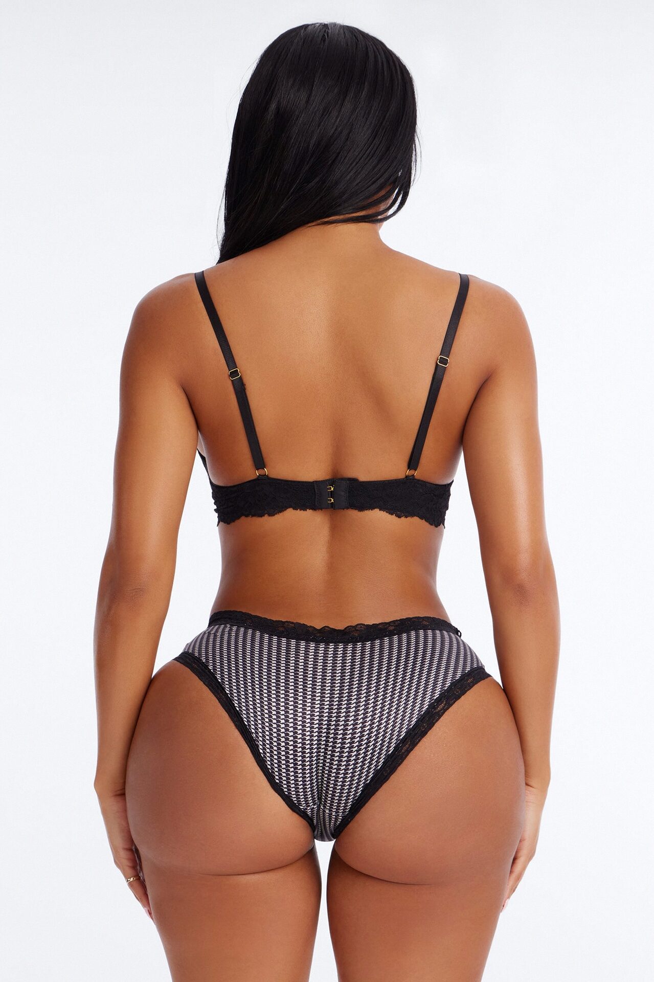 Everyday Houndstooth Lace Trim Cheeky Panty - Grey/Black