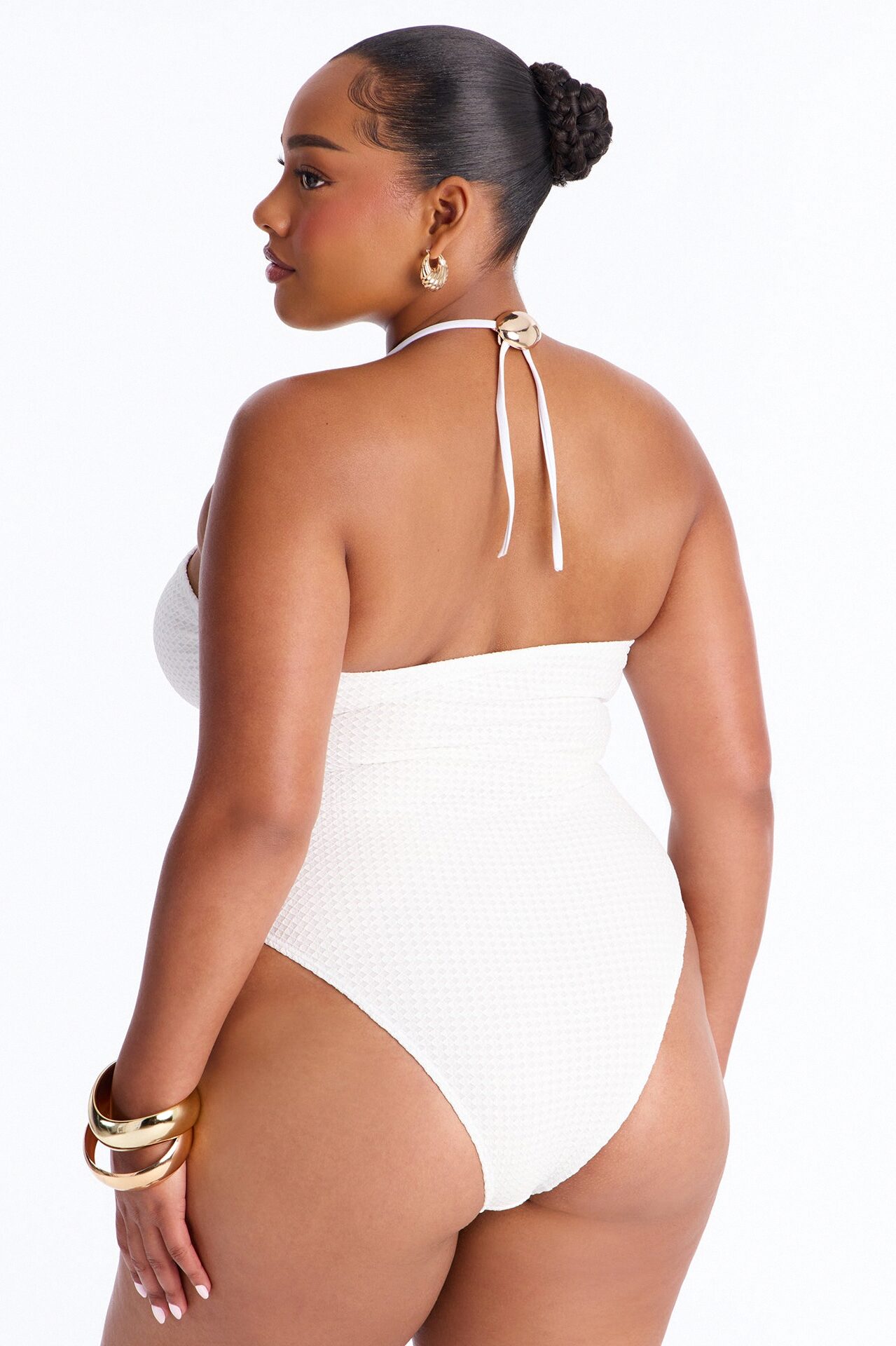 Nyssa 1 Piece Textured Triangle Swimsuit - White
