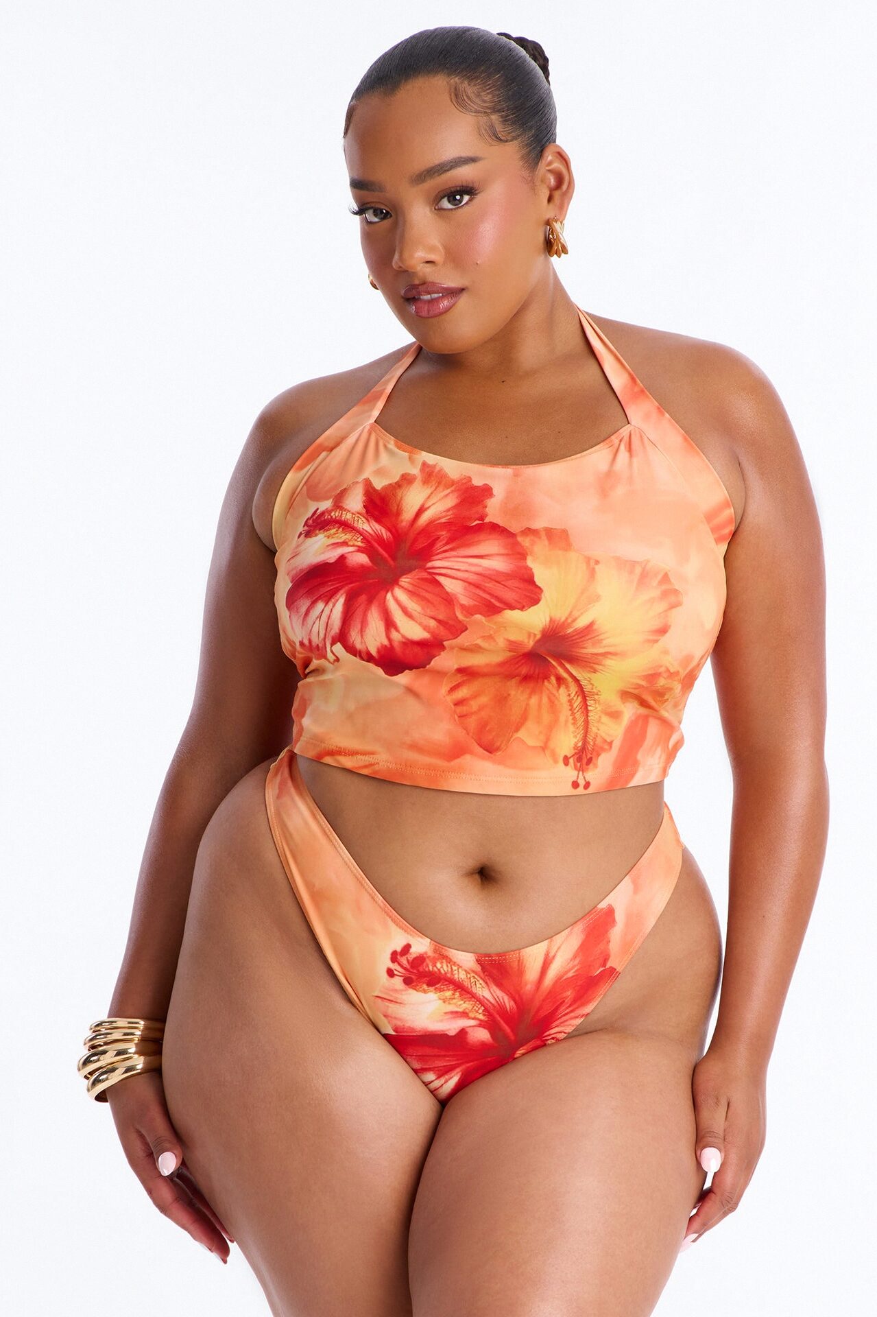 Mabel 2 Piece Floral Tankini Bikini Set - Orange