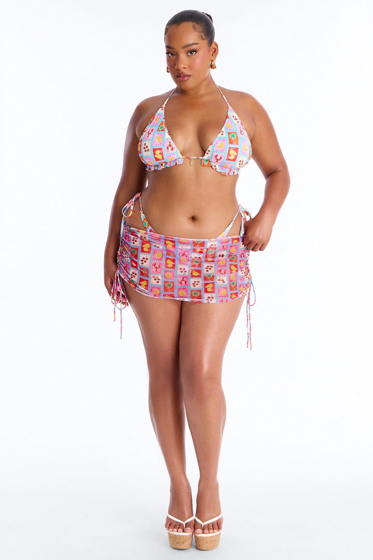 Peachy Keen 3 Piece Bikini & Mini Skirt Set - Pink/combo