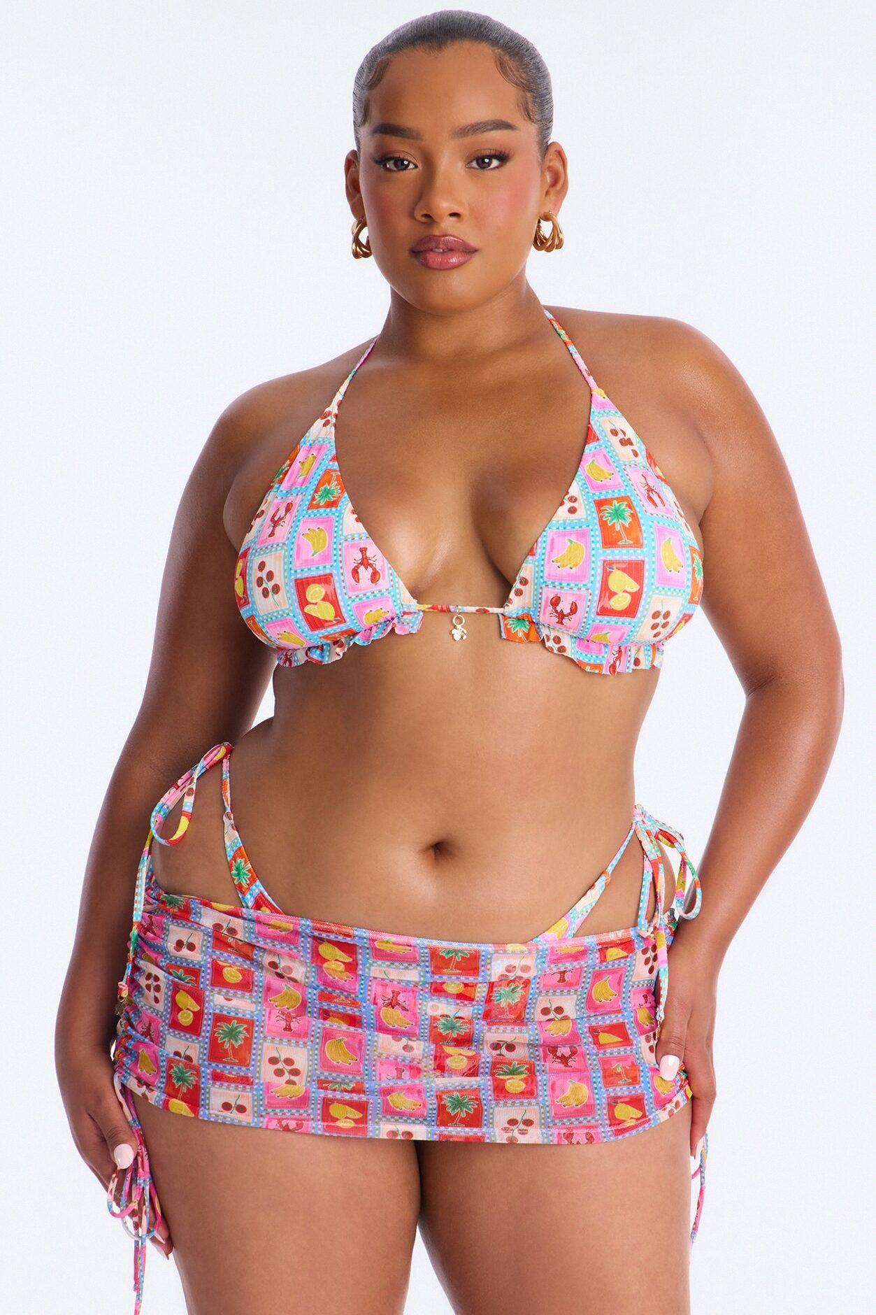 Peachy Keen 3 Piece Bikini & Mini Skirt Set - Pink/combo