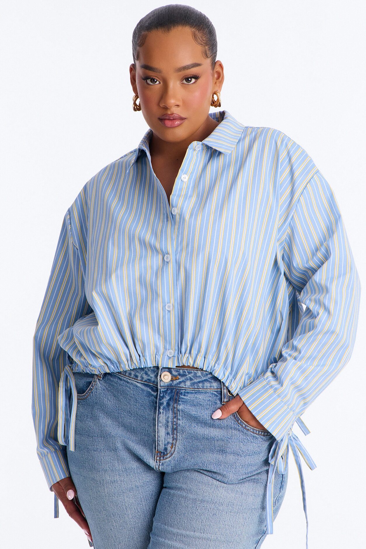 Charley Drawstring Pinstripe Shirt - Blue/combo