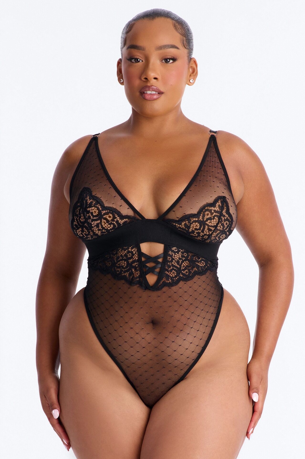 Cora Mesh Lace Teddy - Black