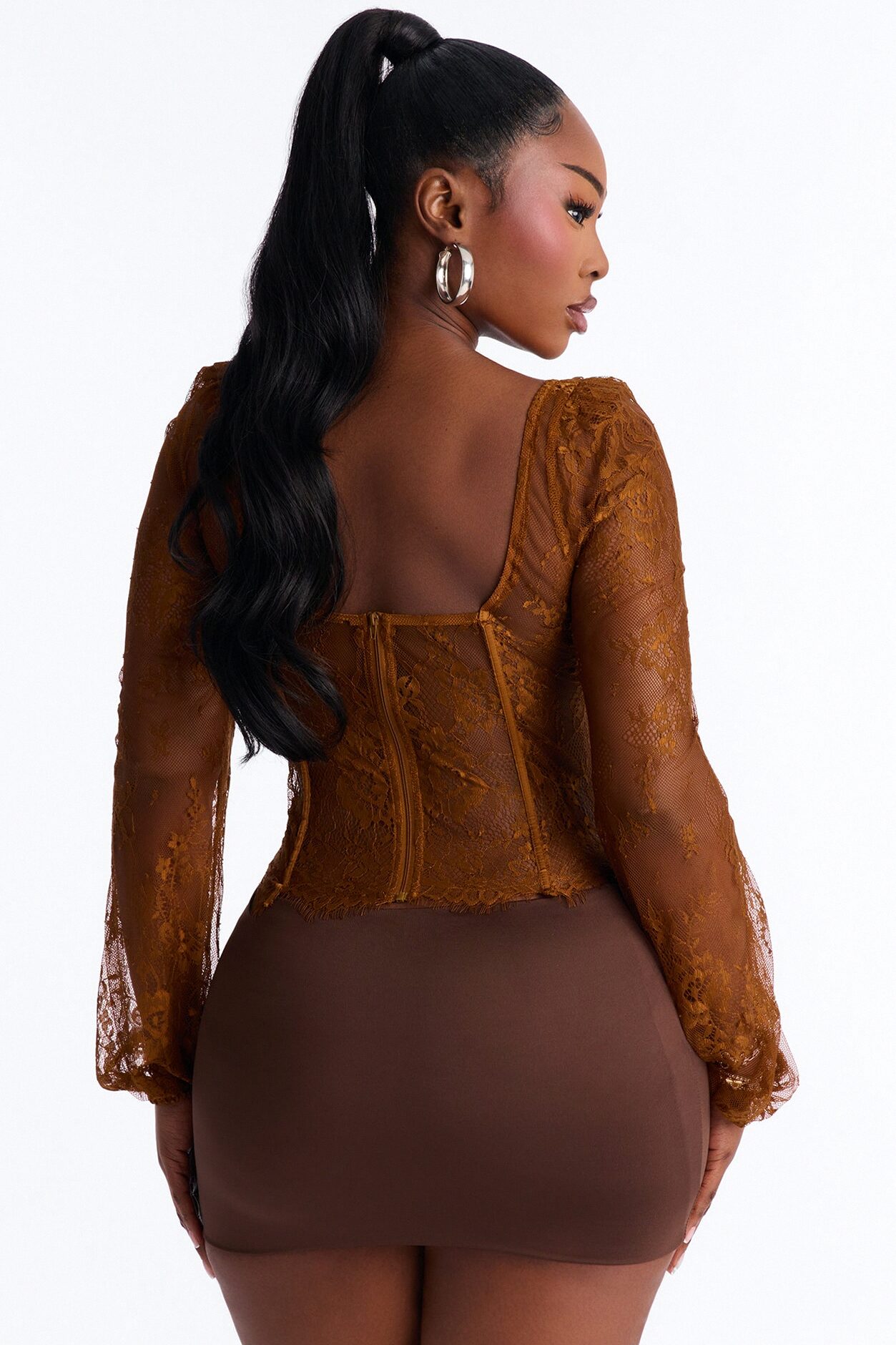 Gilded Glam Lace Bustier Top - Chocolate