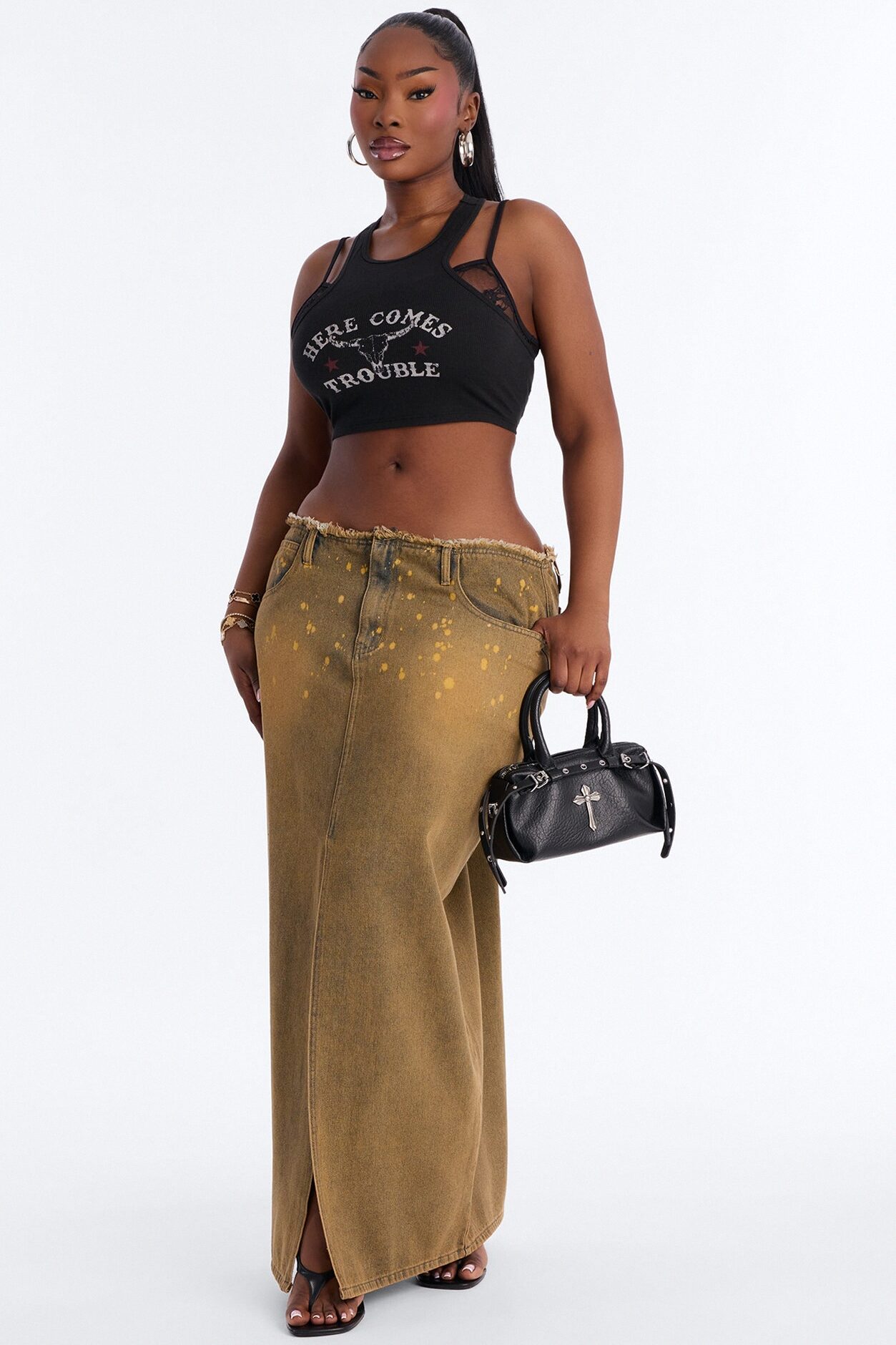 Here Comes Trouble 2Fer Cropped Tank - Black