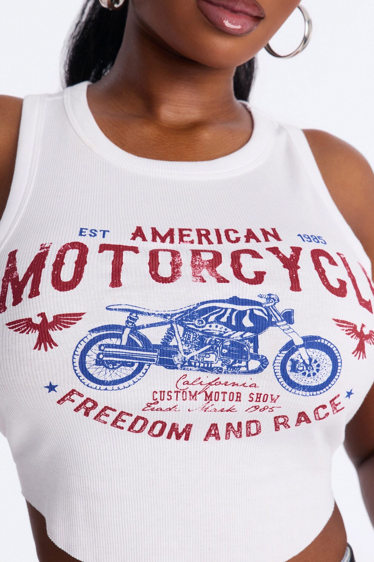 American Moto Ribbed Cropped Tank Top - White