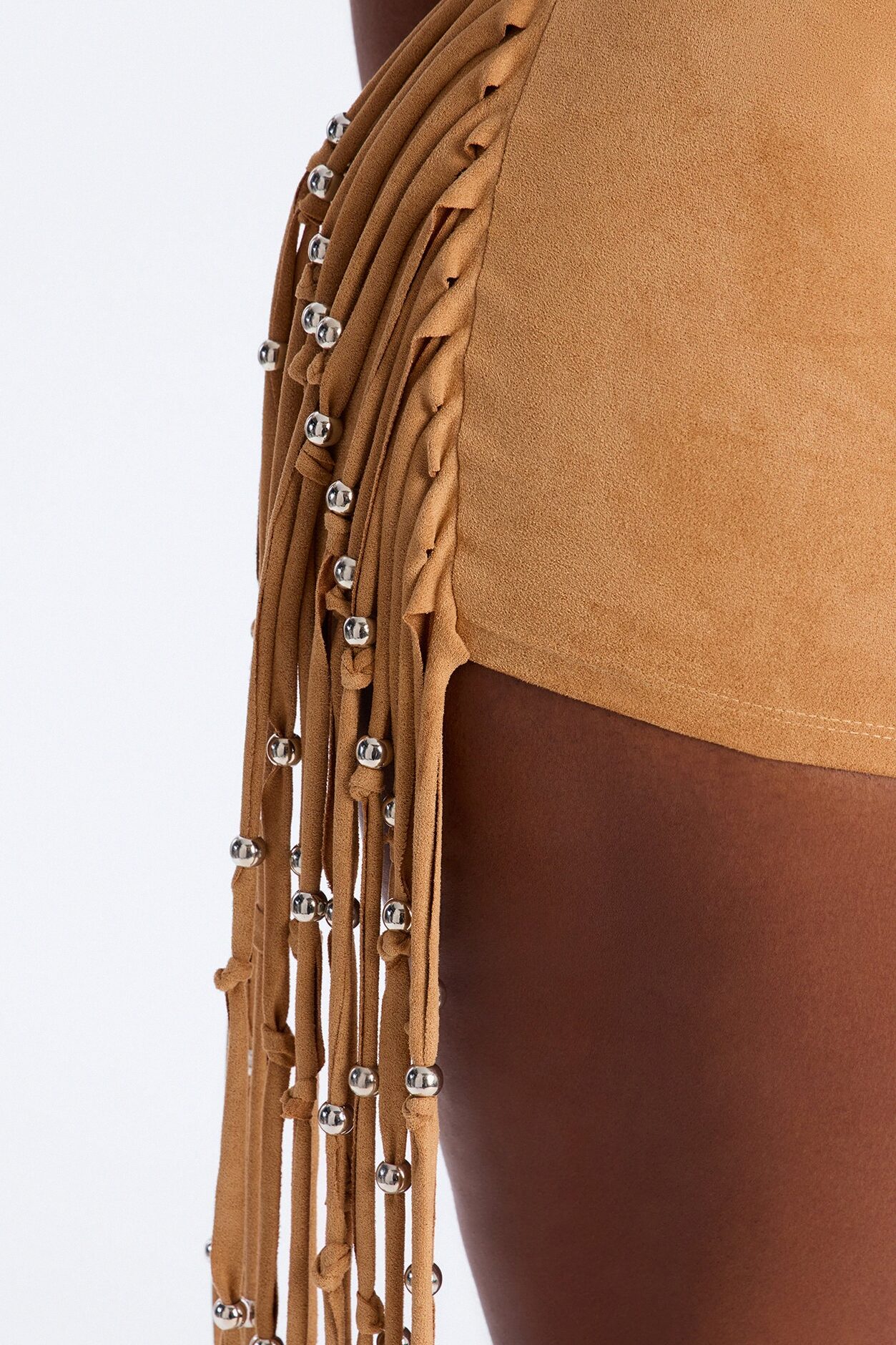 Indio Nights Beaded Fringe Trim Micro Short - Camel