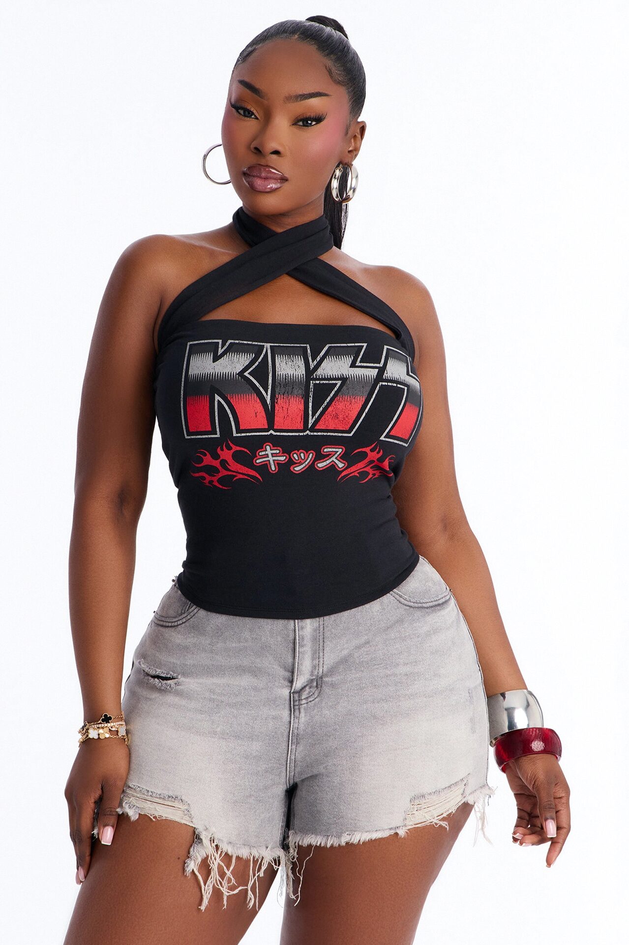 Kiss Criss Cross Halter Top - Black