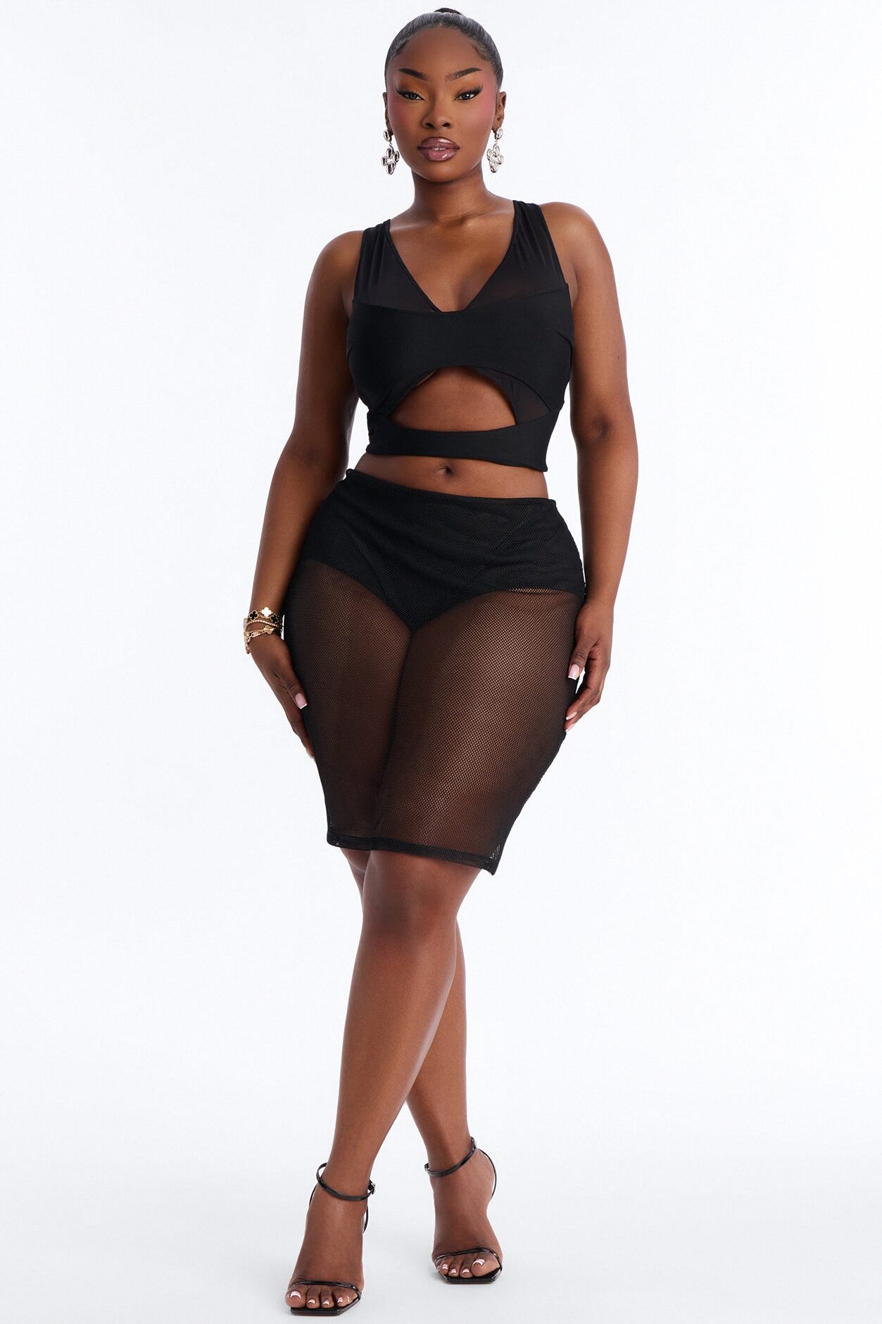 Caught Up Fishnet Midi Skirt - Black