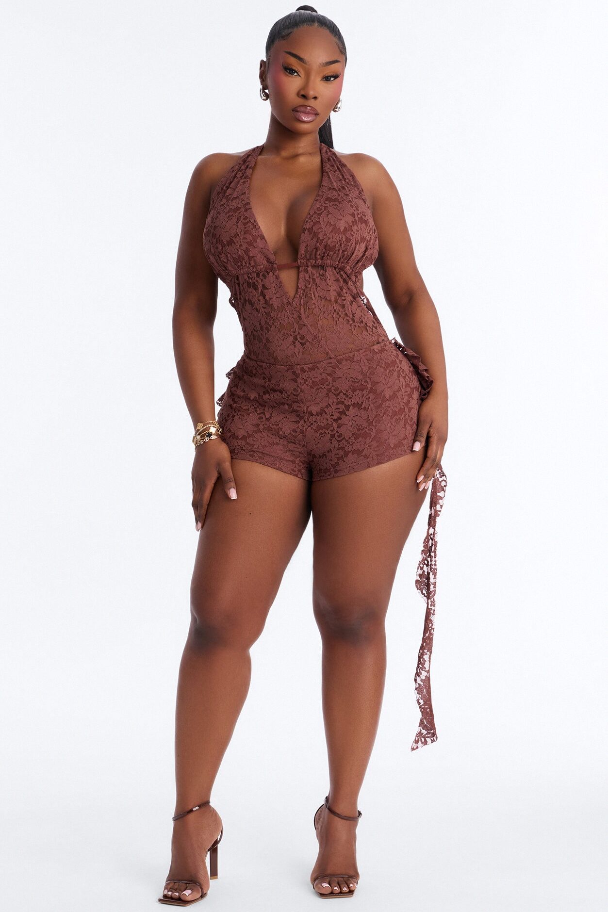 Viridiana Lace Romper - Chocolate