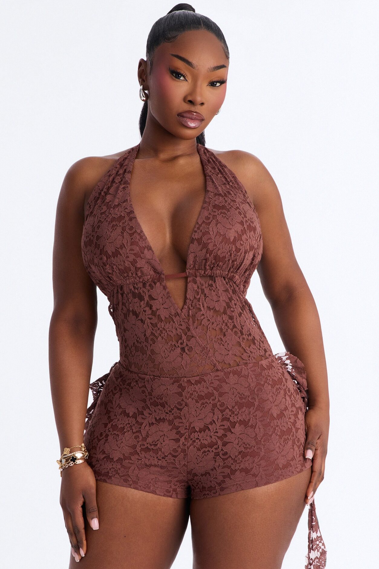 Viridiana Lace Romper - Chocolate