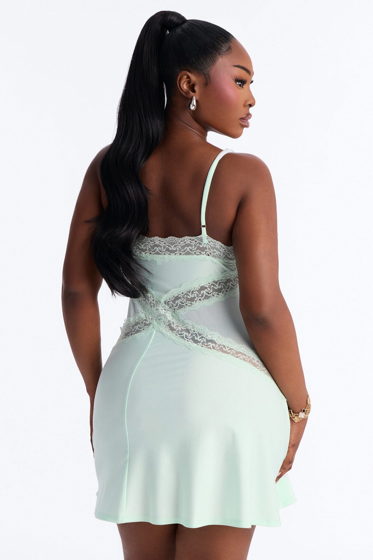 Soft Girl Era Lace Trim Mini Dress - Mint