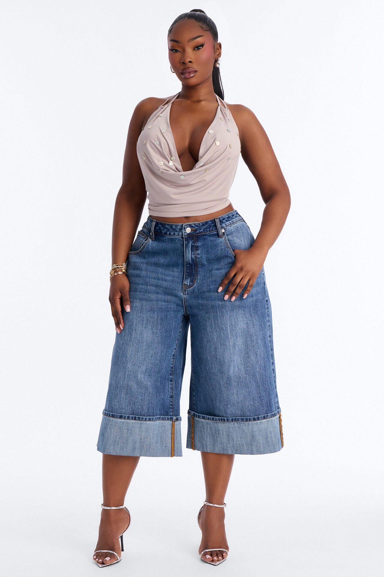 It's Clear To See Wide Leg Culotte Jeans - Dark Wash