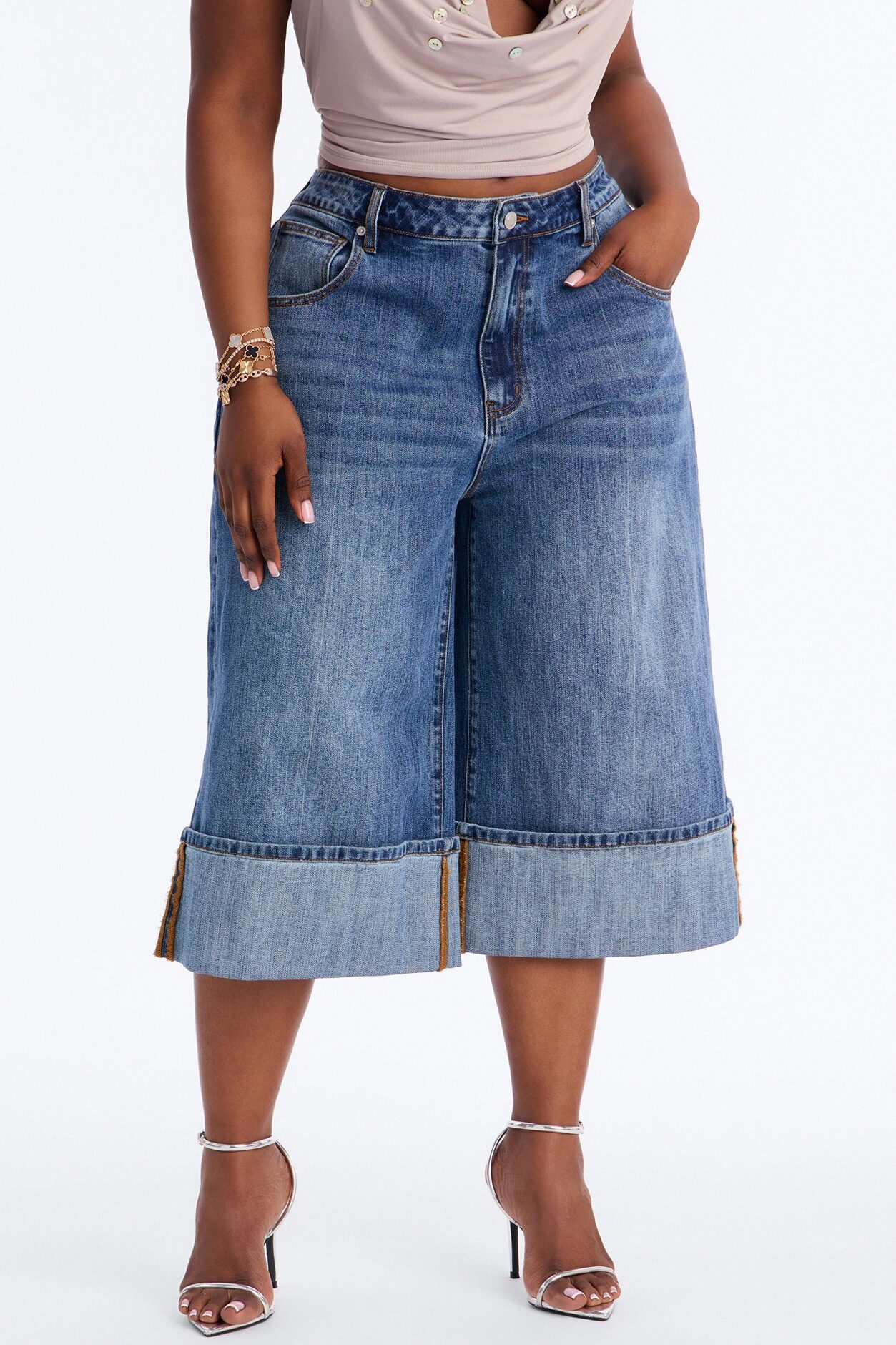 It's Clear To See Wide Leg Culotte Jeans - Dark Wash