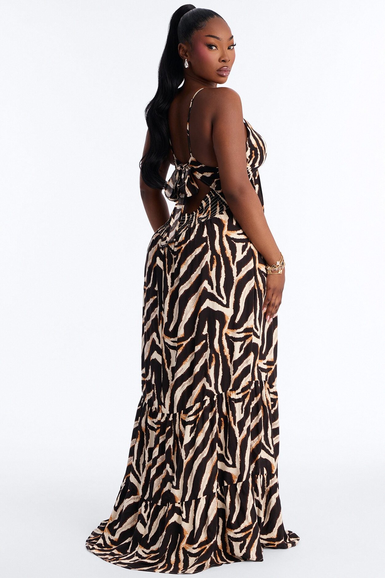 Kaylie Printed Tie Front Maxi Dress - Black/combo