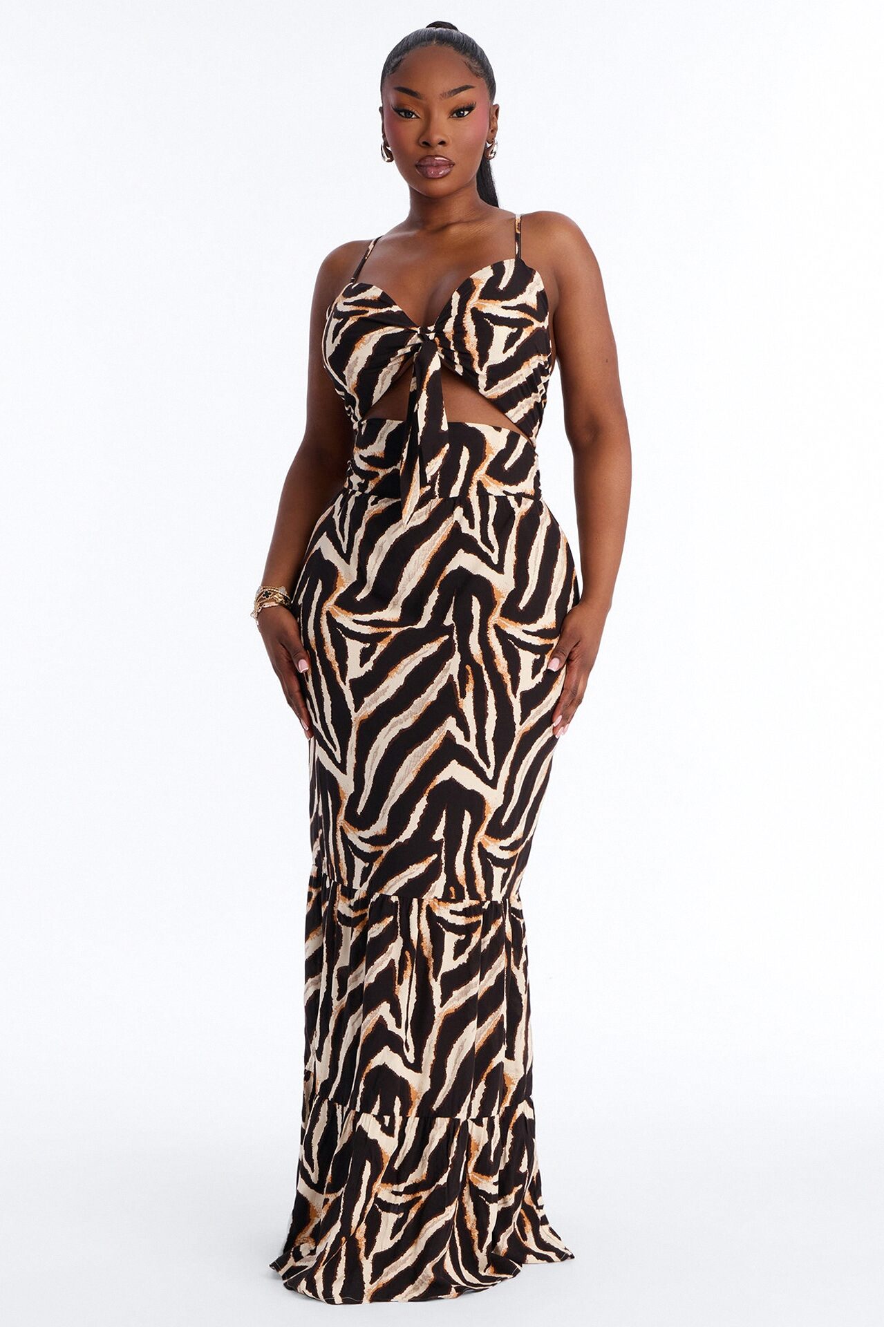 Kaylie Printed Tie Front Maxi Dress - Black/combo