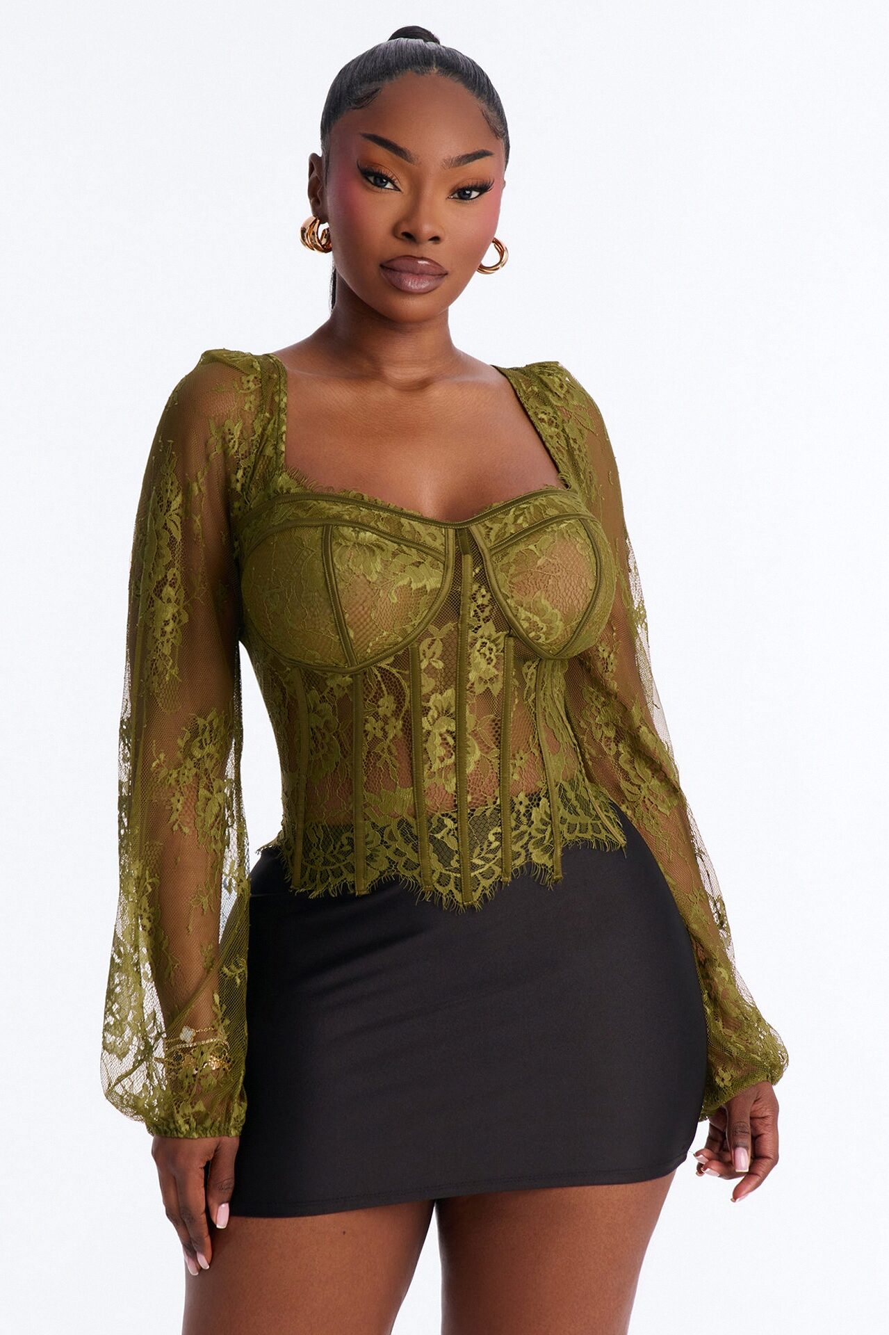 Gilded Glam Lace Bustier Top - Olive