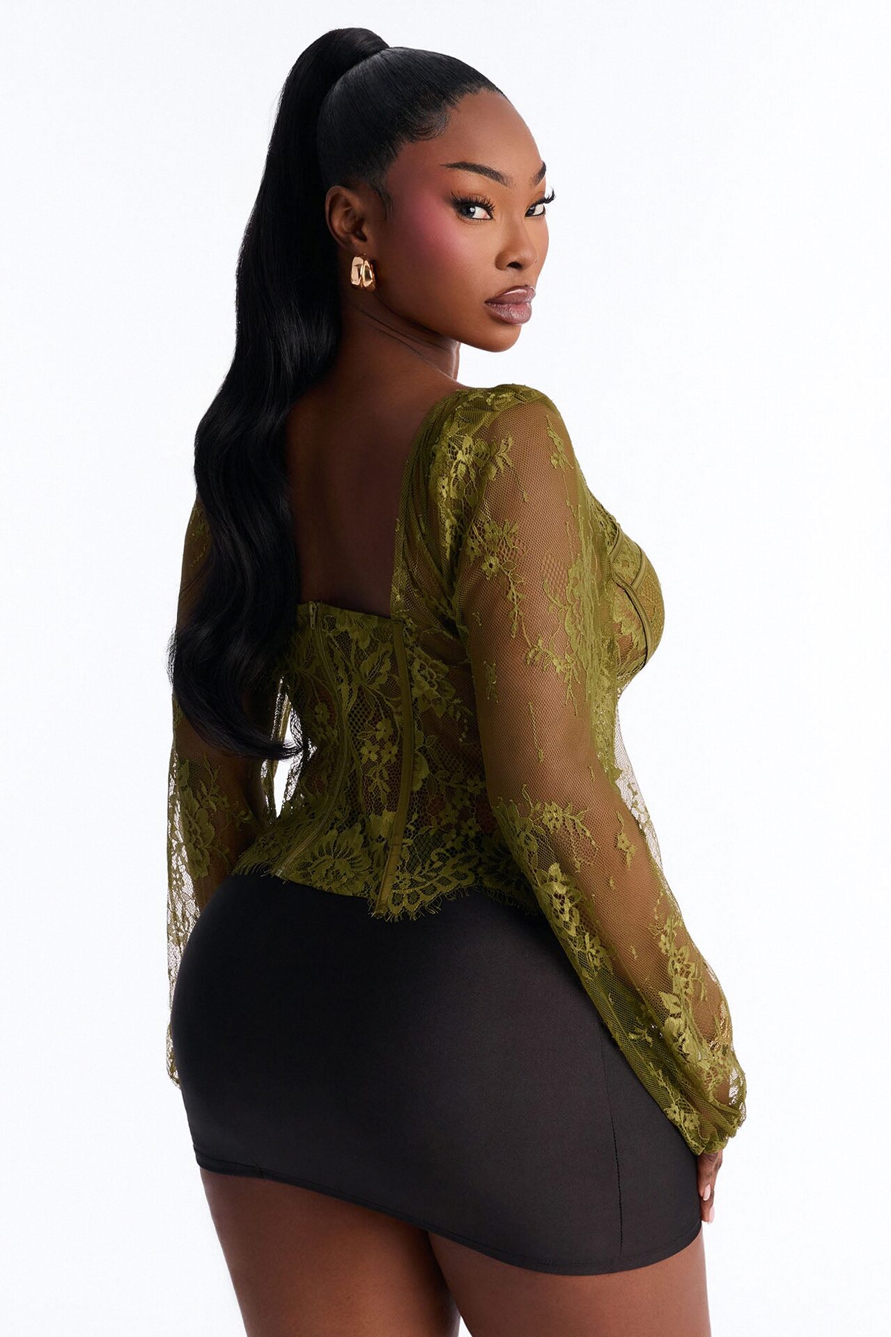 Gilded Glam Lace Bustier Top - Olive