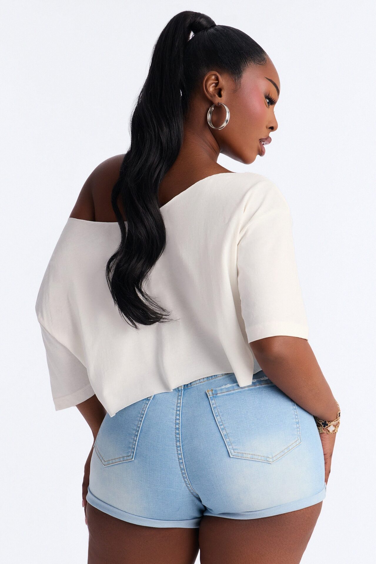 No Doubt Off Shoulder Cropped Tee - Cream