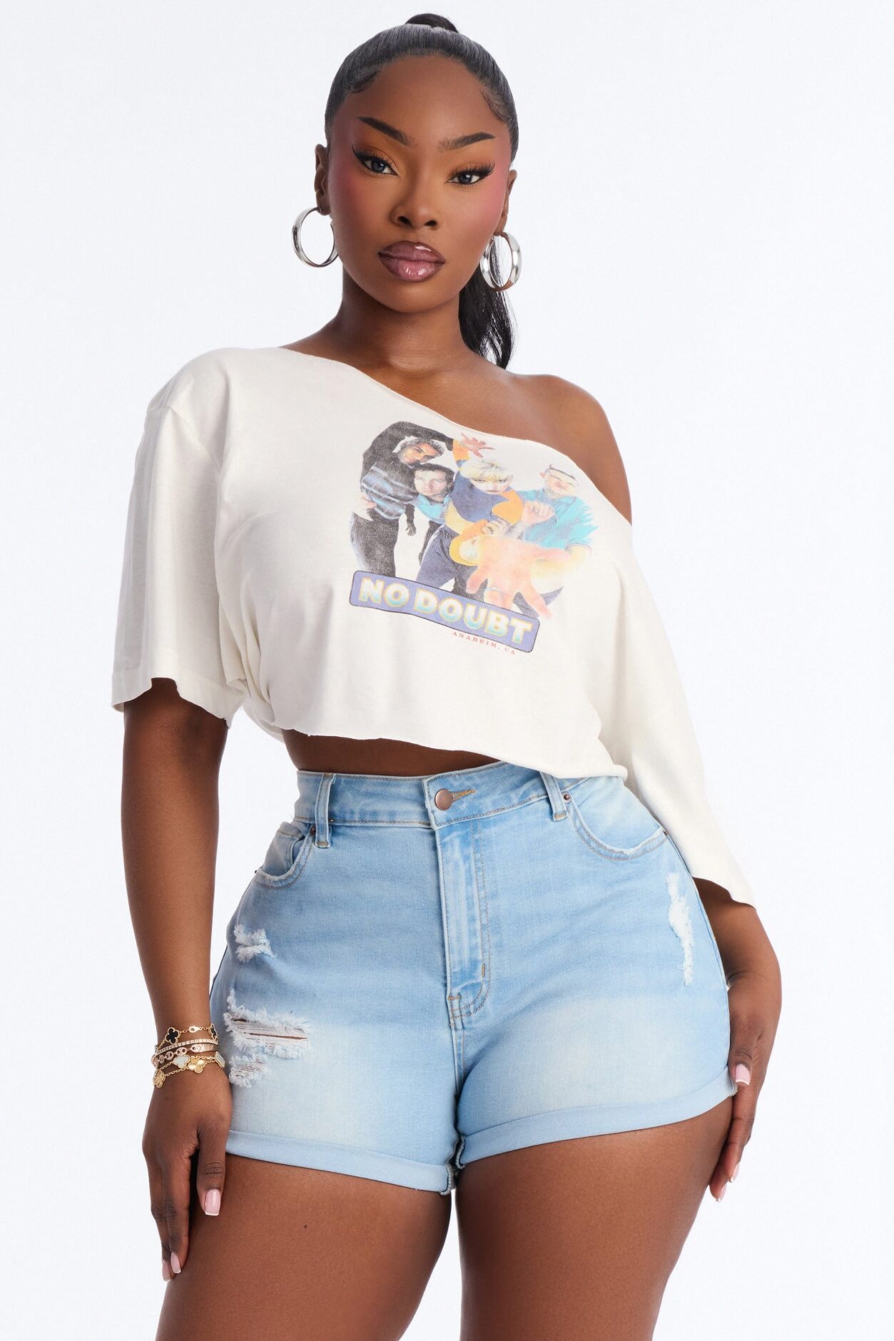 No Doubt Off Shoulder Cropped Tee - Cream